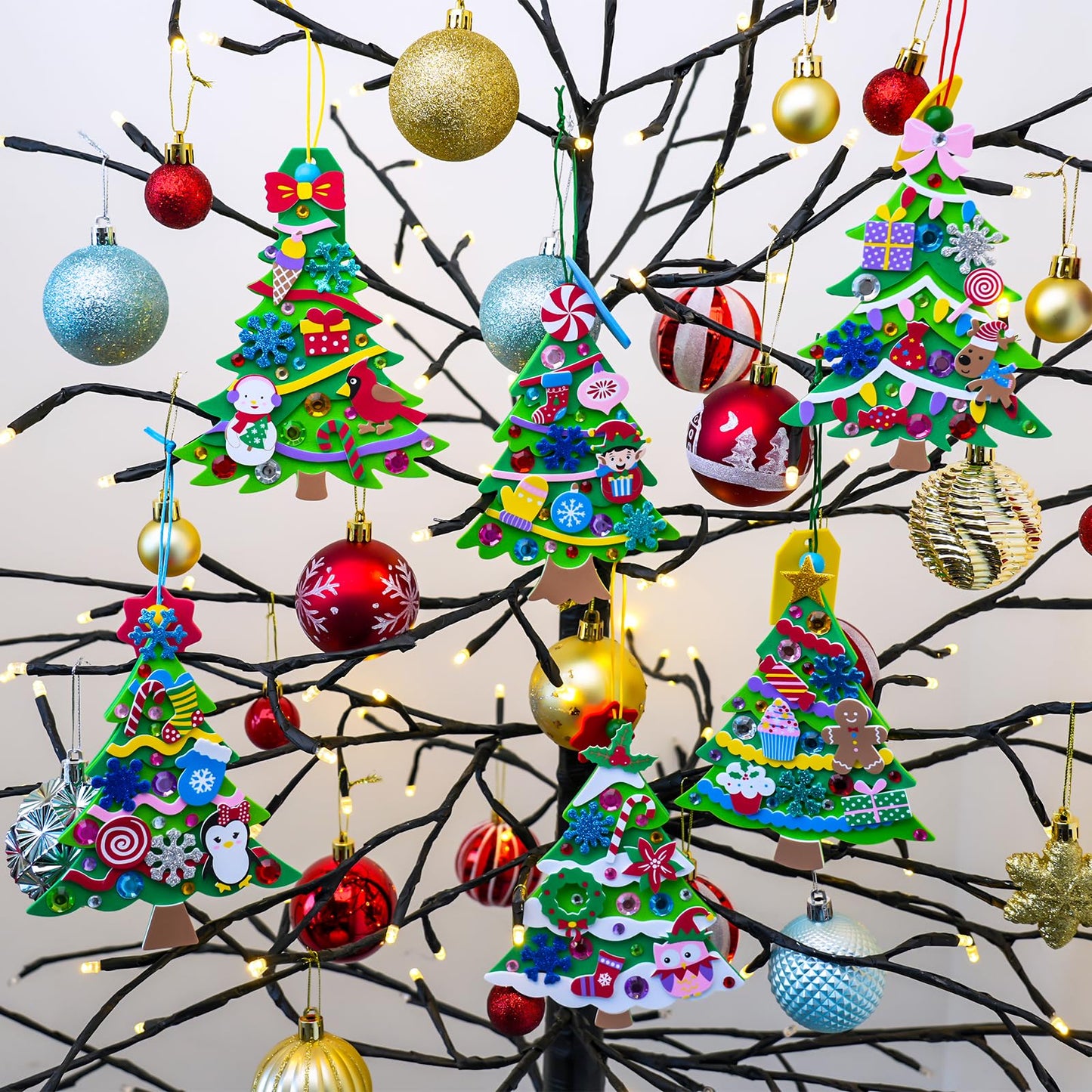 Winlyn 24 Sets Christmas Craft Kits Winter Crafts DIY Pine Tree Ornaments Decorations Art Sets Festive Foam Stickers Holdiay Arts and Crafts for Kids Classroom Activities Party Favors