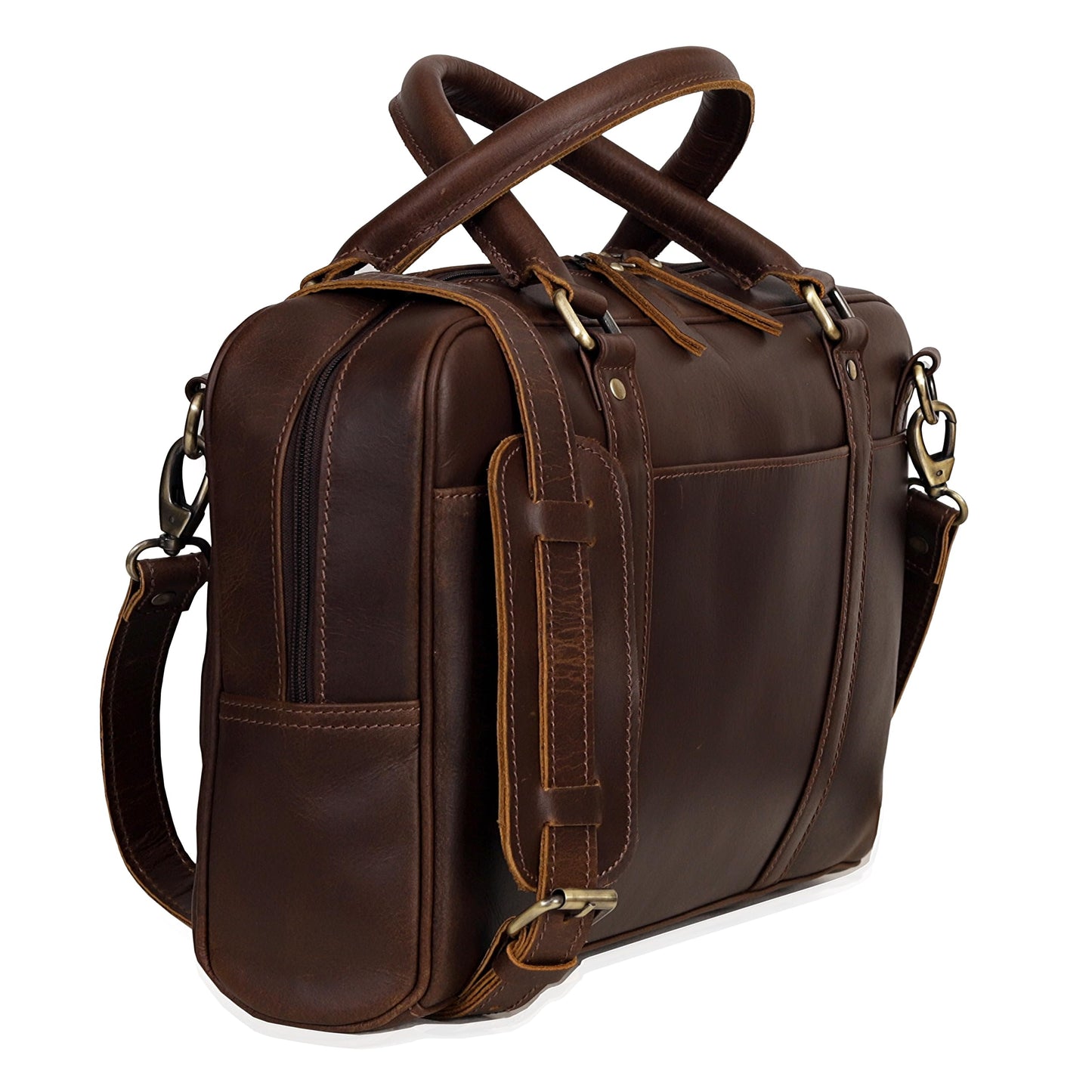 Premium Leather Briefcase for Men and Women, Full Grain Cow Leather Laptop Sleeve Gift, Handcrafted Laptop Bag with Multiple Compartments and Brass Hardware