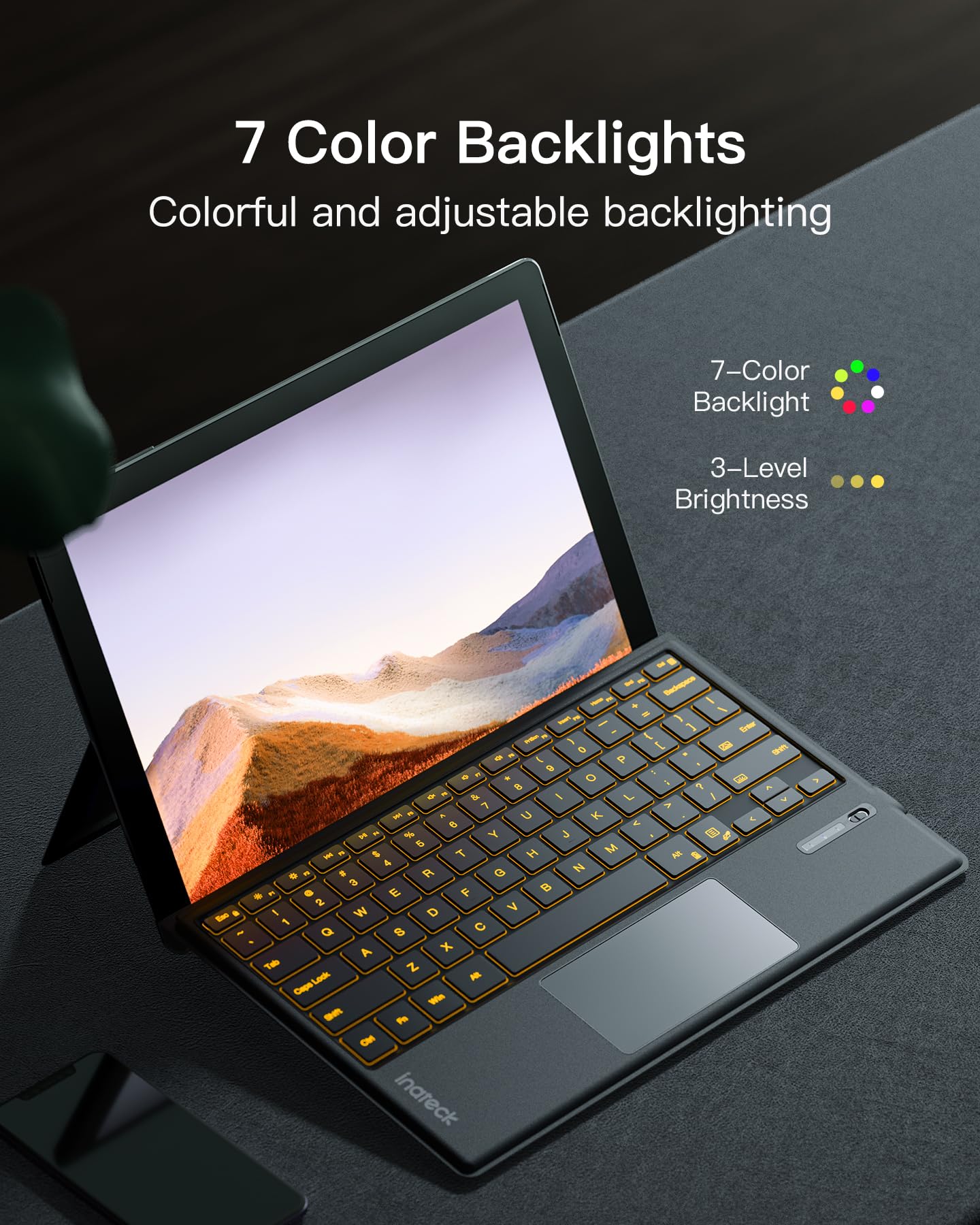Inateck Surface Pro 7 Keyboard with Precision Touchpad, Bluetooth 5.3, 7-Color Backlight, Compatible with Surface Pro 7/7+/6/5/4, KB02027