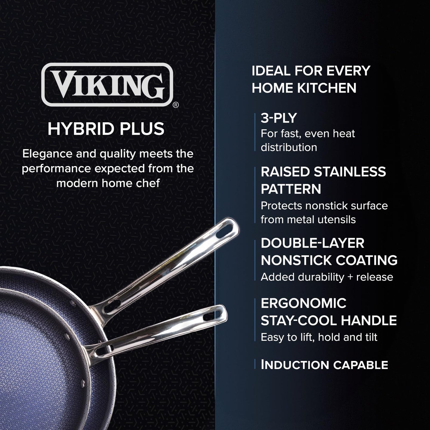 Viking 3-Ply Non Stick Frying Pan, 8 Inch Hybrid Plus Stainless Steel Kitchen Cookware, Silver