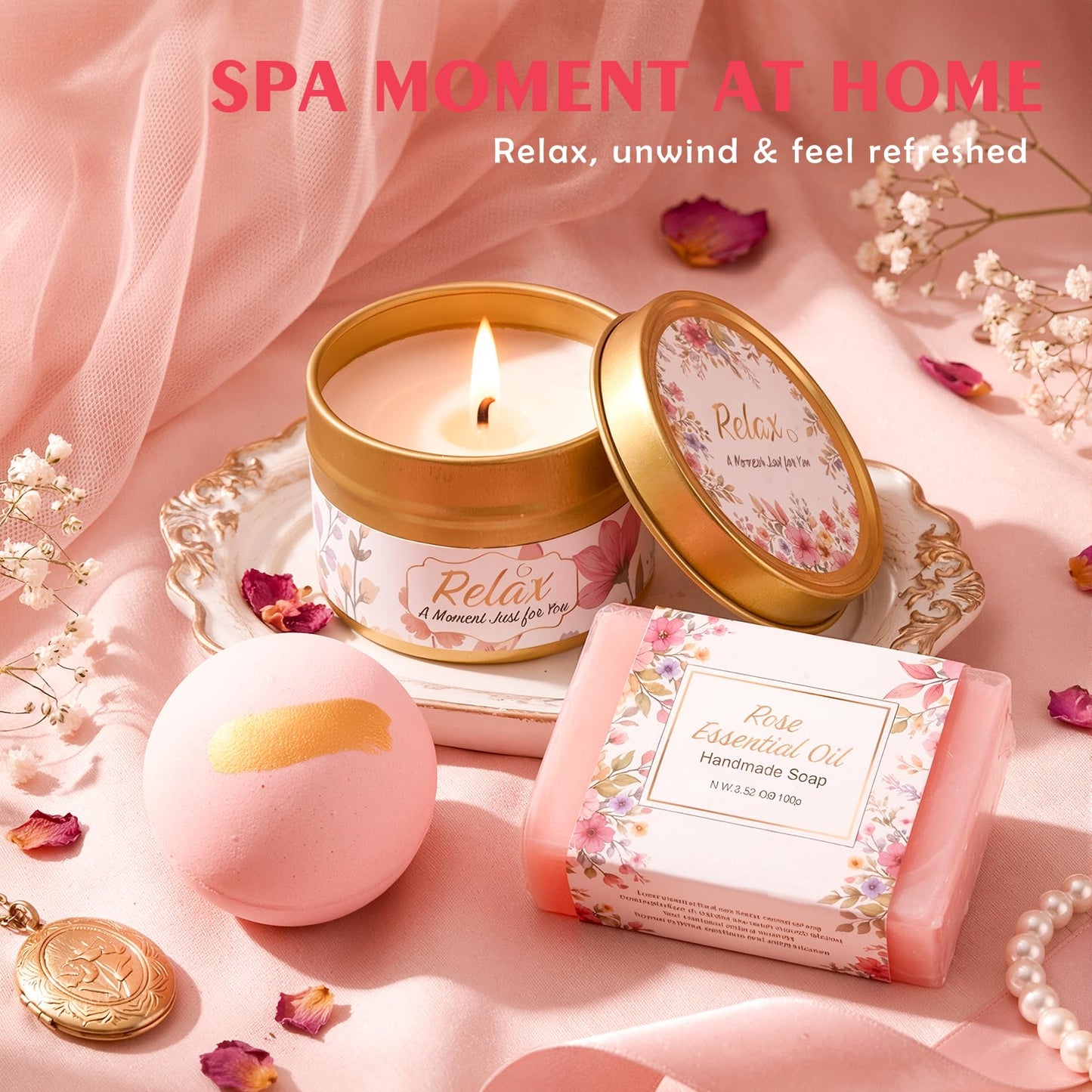 Birthday Gifts for Women,Mothers Day Gifts for Mom,Valentines Day Gift for Her,Self Care Spa Gift Basket with Blanket Candle Bath Bomb,Relaxing Spa Set,Get Well Package,for Mom Wife Sister Best Friend