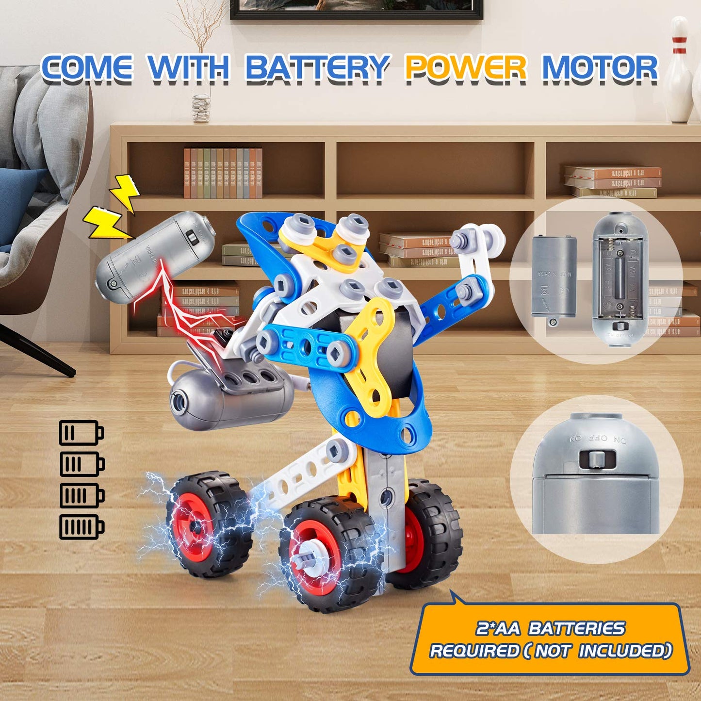 Erector Set for Boys 6-12, Building Toys for Kids Ages 4-8, 5 in 1 STEM Toys Ages 4-7 with Electric Power Motor, Construction Toys for Age 5 7 8 9 Years Old, 113 PCS DIY