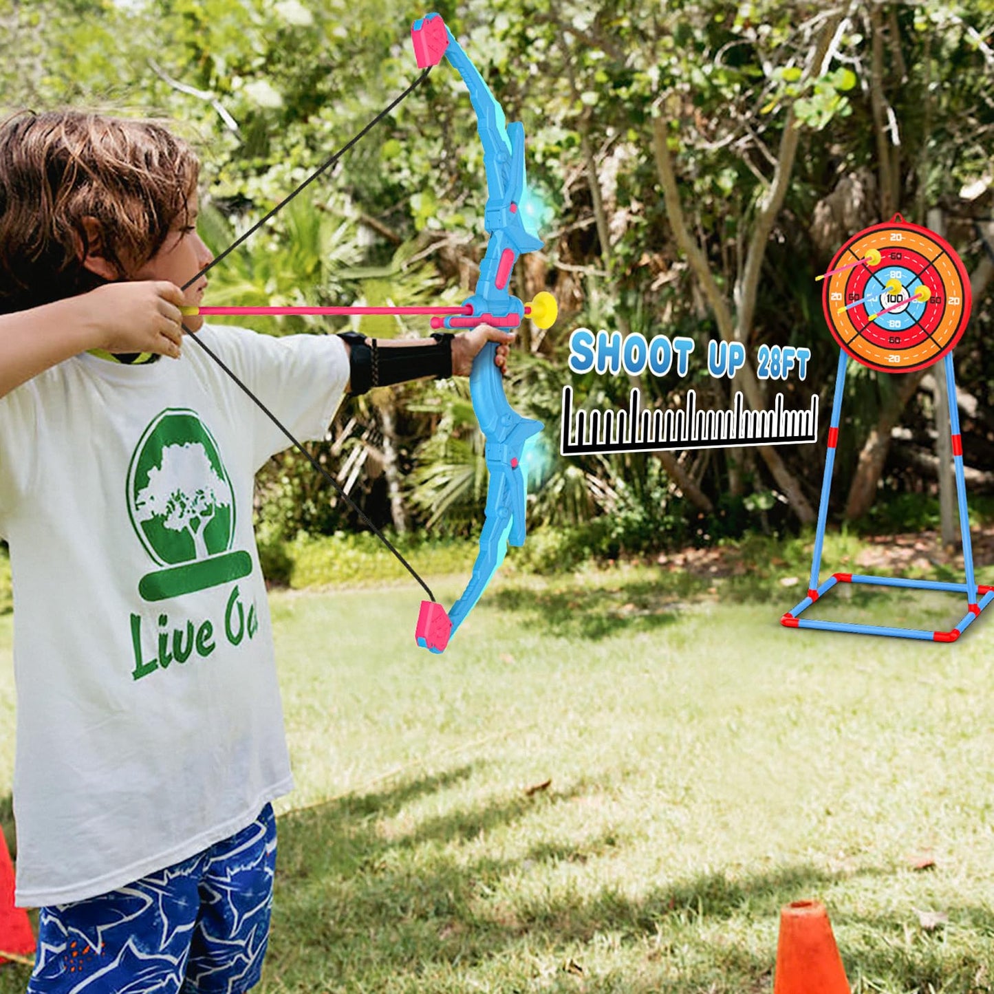 2 Pack Bow and Arrow Sets for Kids, Lighted Bow Toy Set with 14 Suction Cup Arrows and Standing Lens, Perfect Indoor Outdoor Toys Gifts Ideas