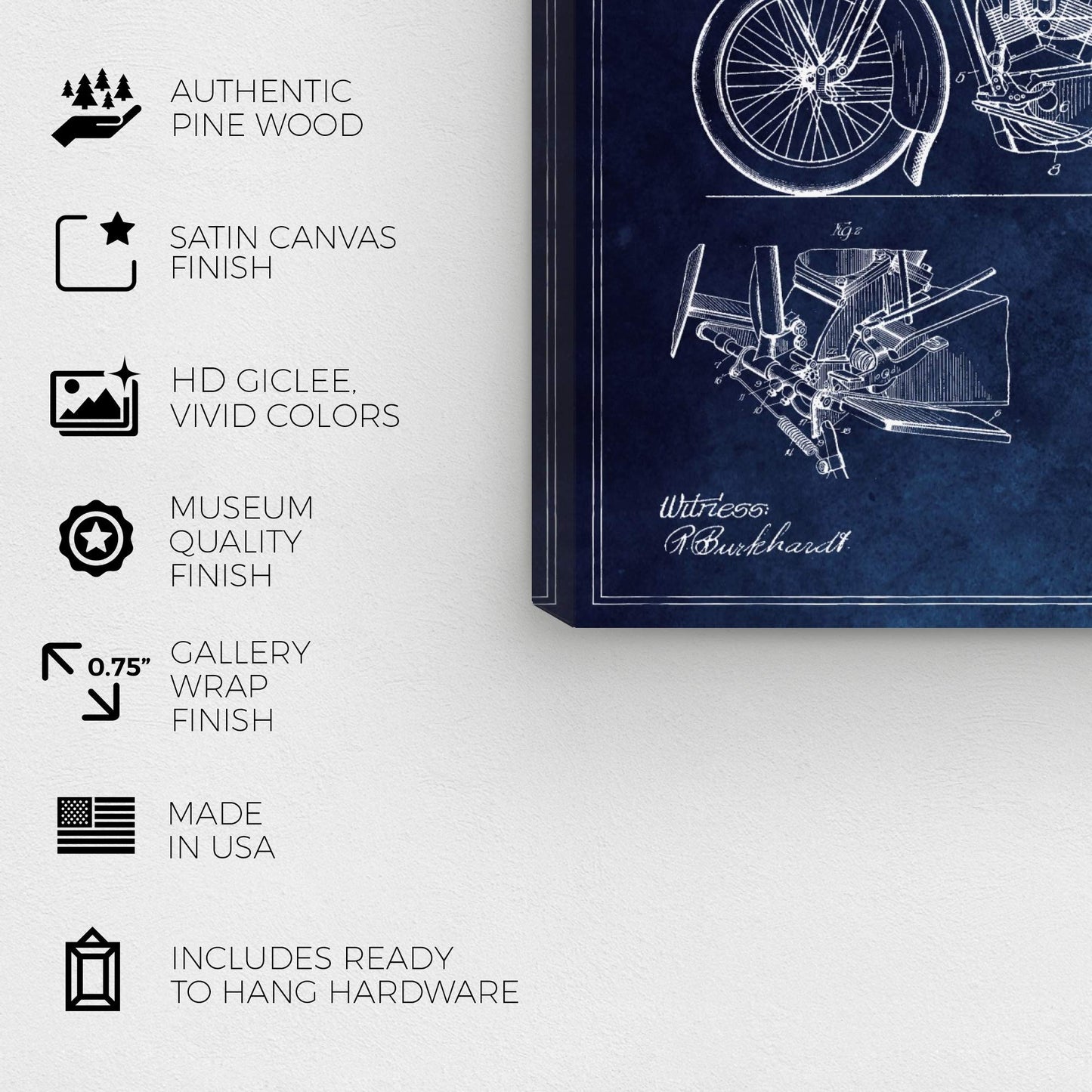 Wynwood Studio Transportation Wall Art Canvas Prints 'Harley Engine 1923 Set Horiz Chalkboard' Home Décor, 30" x 20", Blue, White