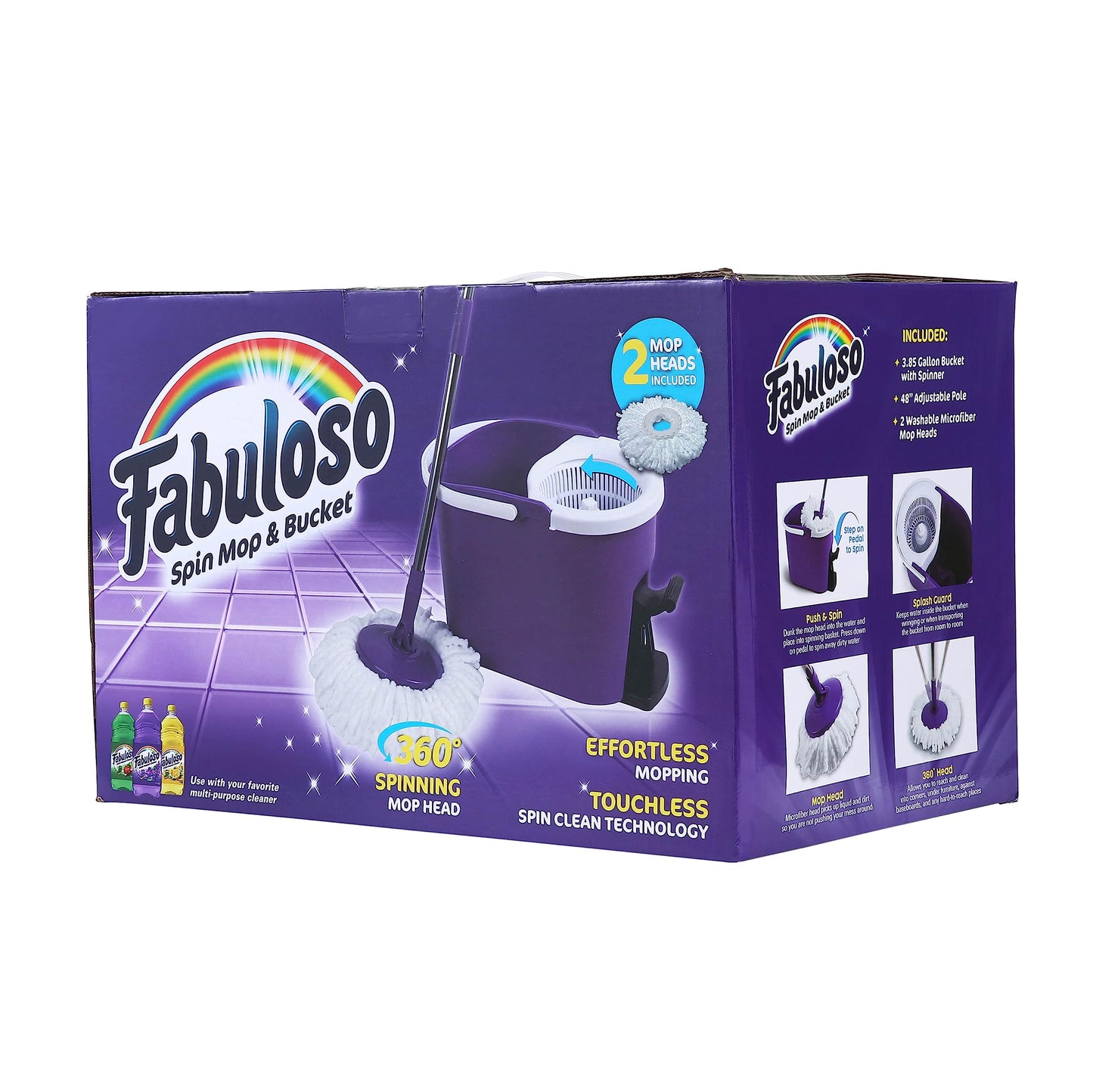 Fabuloso Spin Mop and Bucket Set, Hands-Free Pedal-Activated Spin Wringer, Adjustable Pole, Machine Washable and Replaceable Microfiber Mop Head, Works on All Hard Floor Surfaces