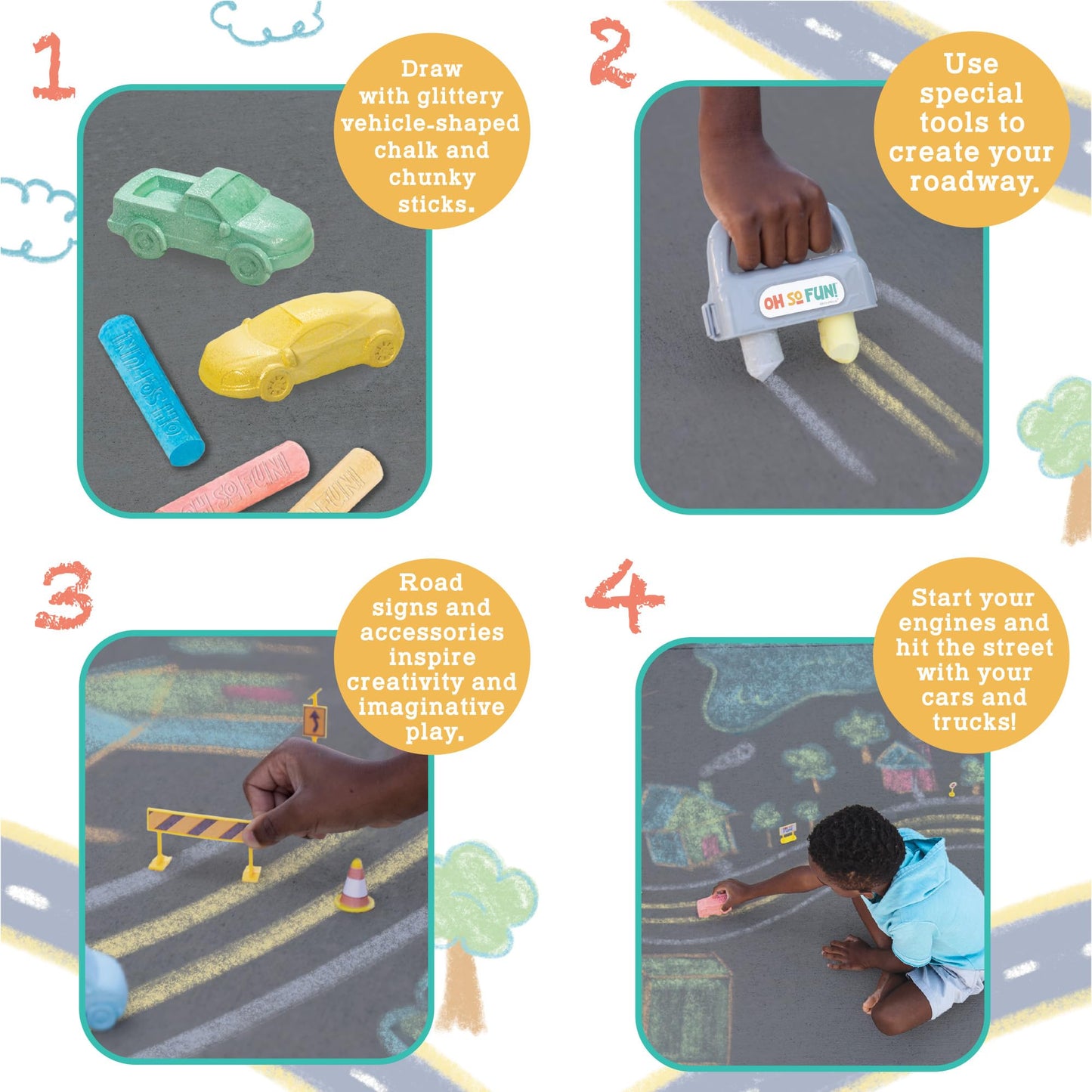 MindWare Oh So Fun! Cars and Trucks Sidewalk Chalk Set - Great Chalk For Toddlers Including Chalk Holders For Kids Ages 3+