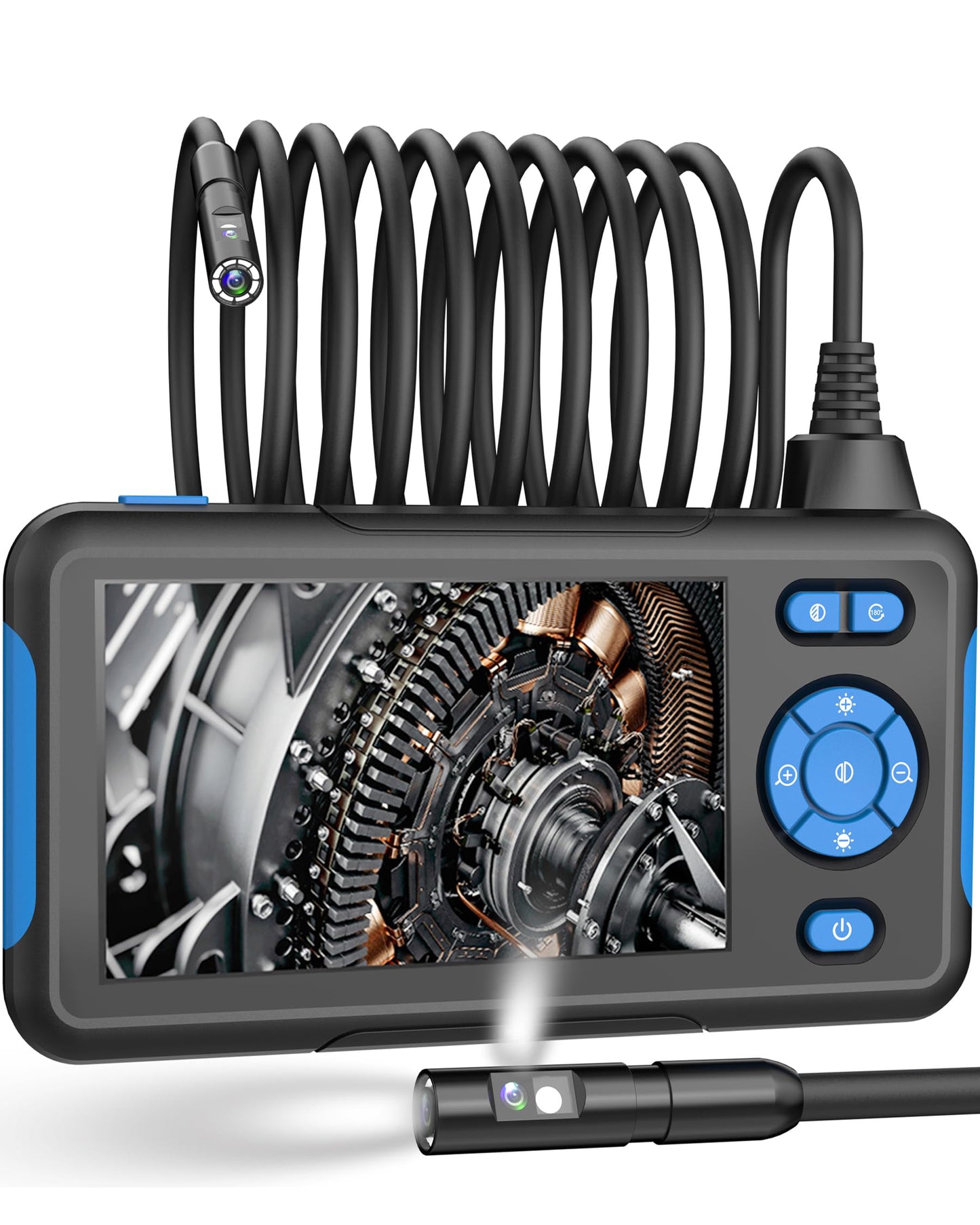 Industrial Endoscope Borescope Inspection Camera with Light, Dual Lens Snake Drain Bore Scople Digital Cameras 1080P, 4.3 Inch LCD Screen, 16.5FT Semi-Rigid Cable