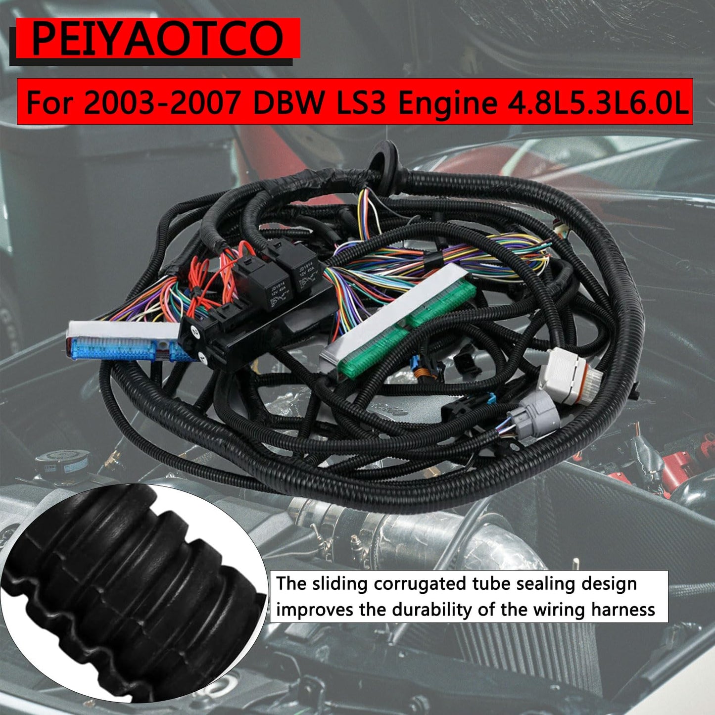 PEIYAOTCO is Standalone Harness 4L60E DBW ls Swap Harness for Chevy GMC LS LS3 Engine Vortec 8 Cylinders 4.8 5.3 6.0 EV6 Injecto Compatible with DBW LS3 Engines 4.8 5.3 6.0 2003 2004 2005 2006 2007
