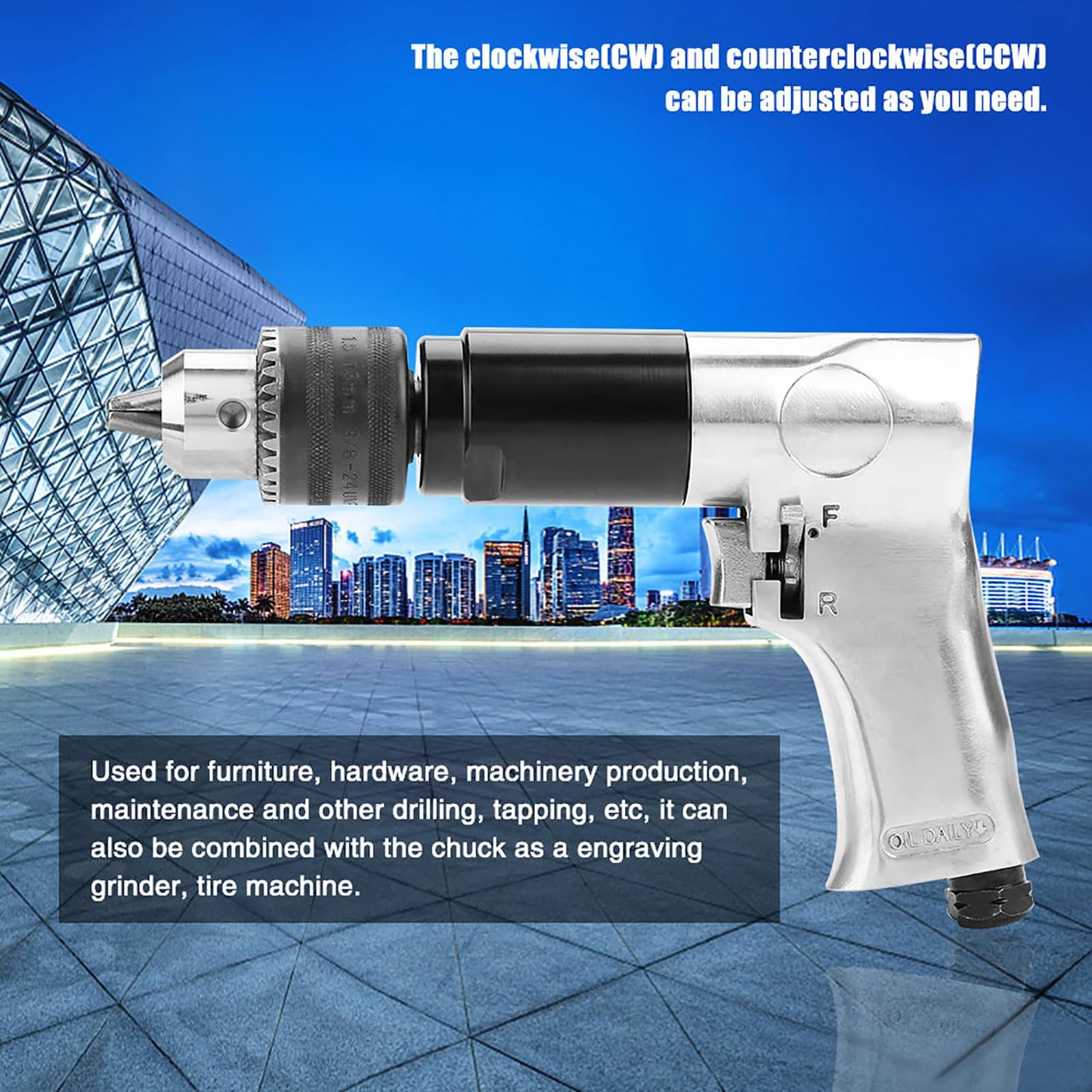 ZLXHDL Pneumatic Hammer Drill, 1/2 Chunk 700RPM Pneumatic Impact Driver with Auxiliary Vibration Control Handle, 1/4 Inch Inlet Port, CW or CCW Rotation Adjustable Speed Variable Pneumatic Tools