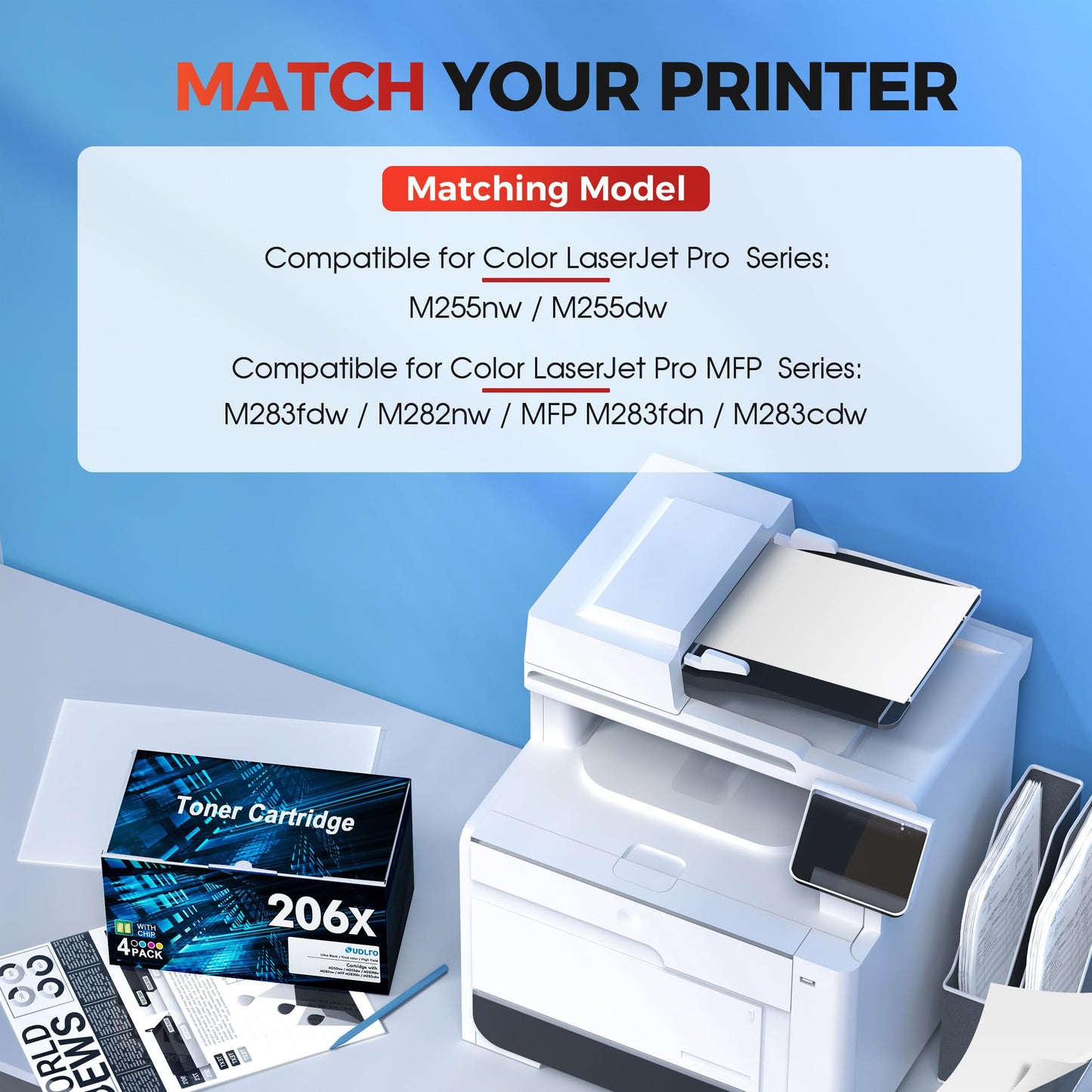 206X Toner Compatible with HP 206X Toner Cartridges 4 Pack High Yield M283fdw Replacement for HP 206A Toner Cartridges Work with Color Laserjet Pro MFP M283fdw M283cdw M255dw | W2110X W2110A Black