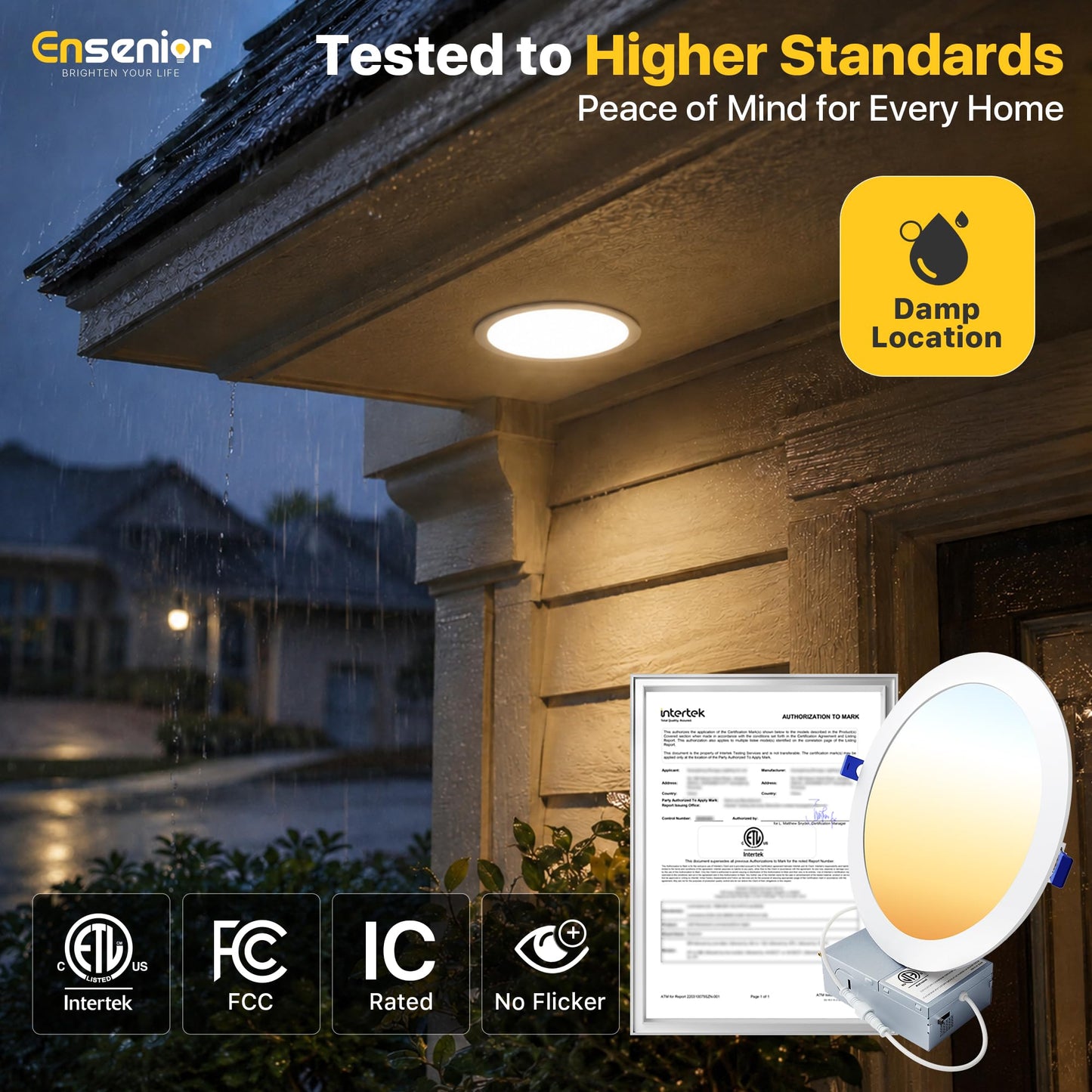 Ensenior 4 Pack 8 Inch LED Recessed Light, Dimmable, 2700K-5000K 5CCT, 1600LM High Brightness, 18W 120V, Damp Rated, Ultra-Thin Canless Wafer Light - ETL & FCC & IC