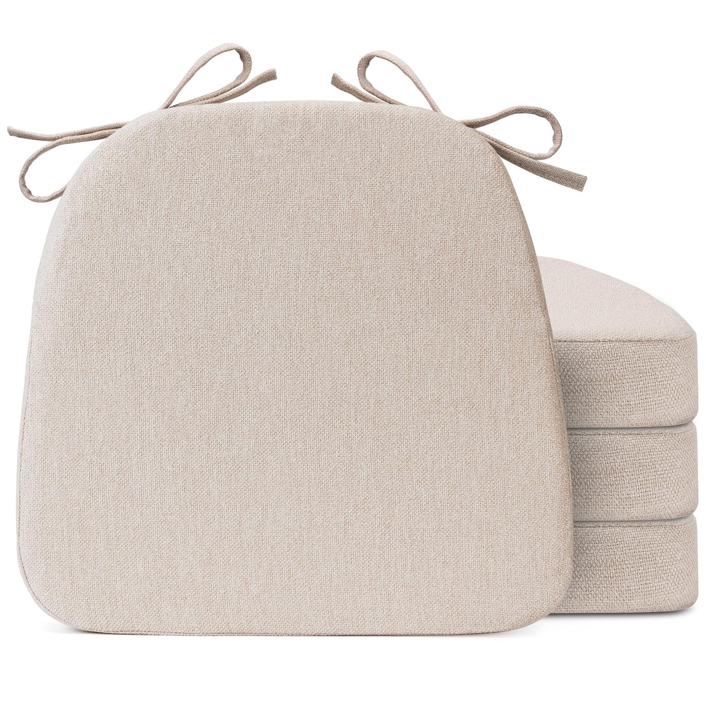 Sunsleek 4 Pack 17'' x 16'' Chair Cushions, 2" Thick Dining Chair Pads with Ties and Removable Washable Cover, Seat Cushion for Kitchen Chairs, Indoor Dining Room, Patio Chairs, Beige