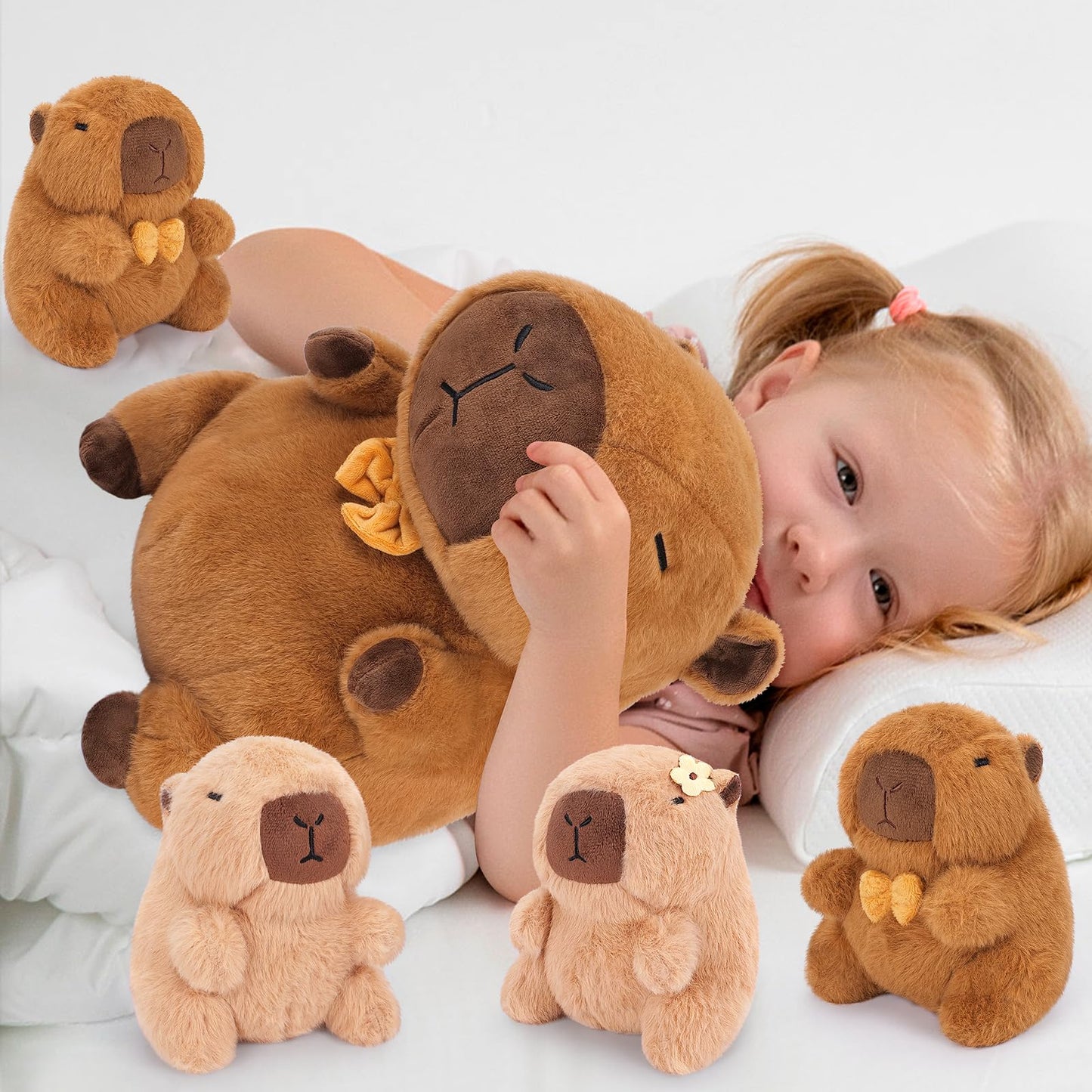 Achwishap 5PCS Capybara Family,Kawaii Cushion Doll for Kids Adult(16” Capybara Family)