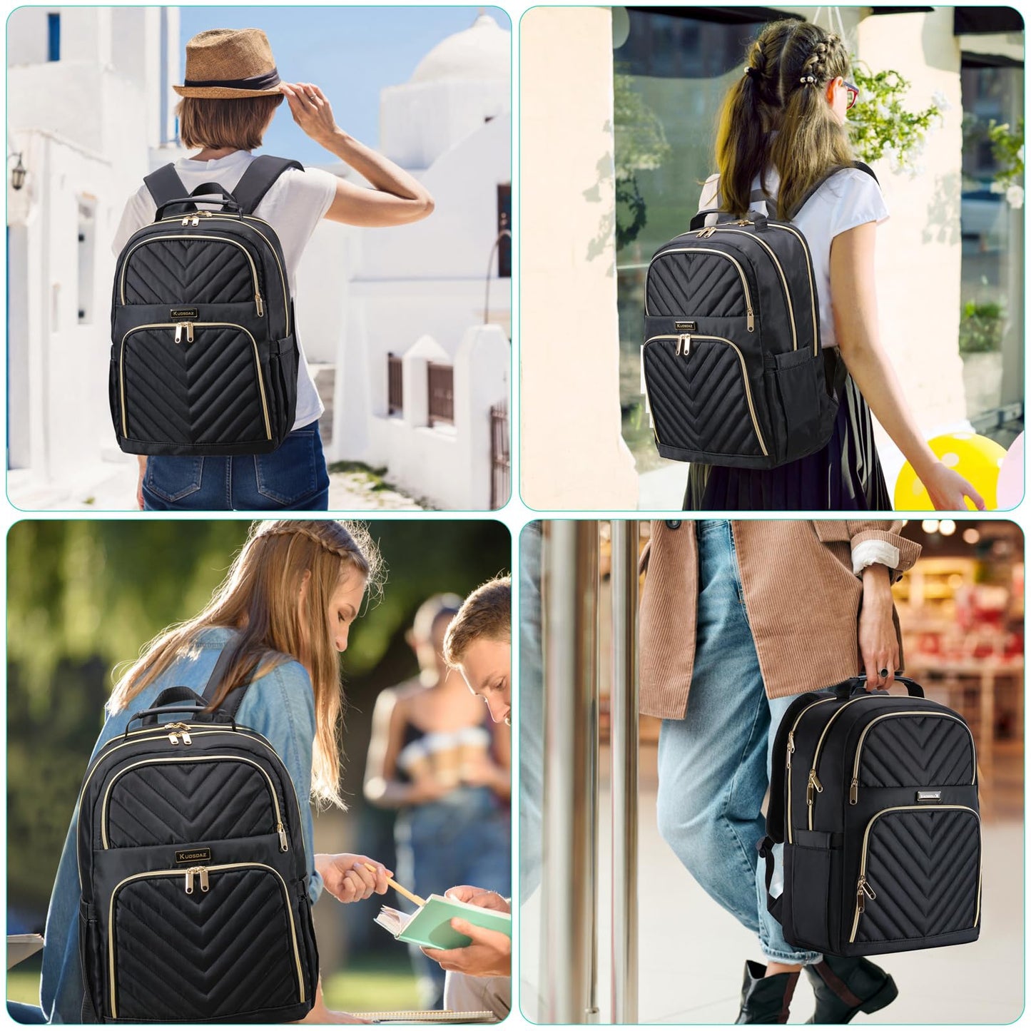 Kuosdaz Backpack for Women, 17.3 Inch Large School Backpack, Girls Bookbag, Big Work Travel Laptop Back Pack Purse Casual Daypacks, Black