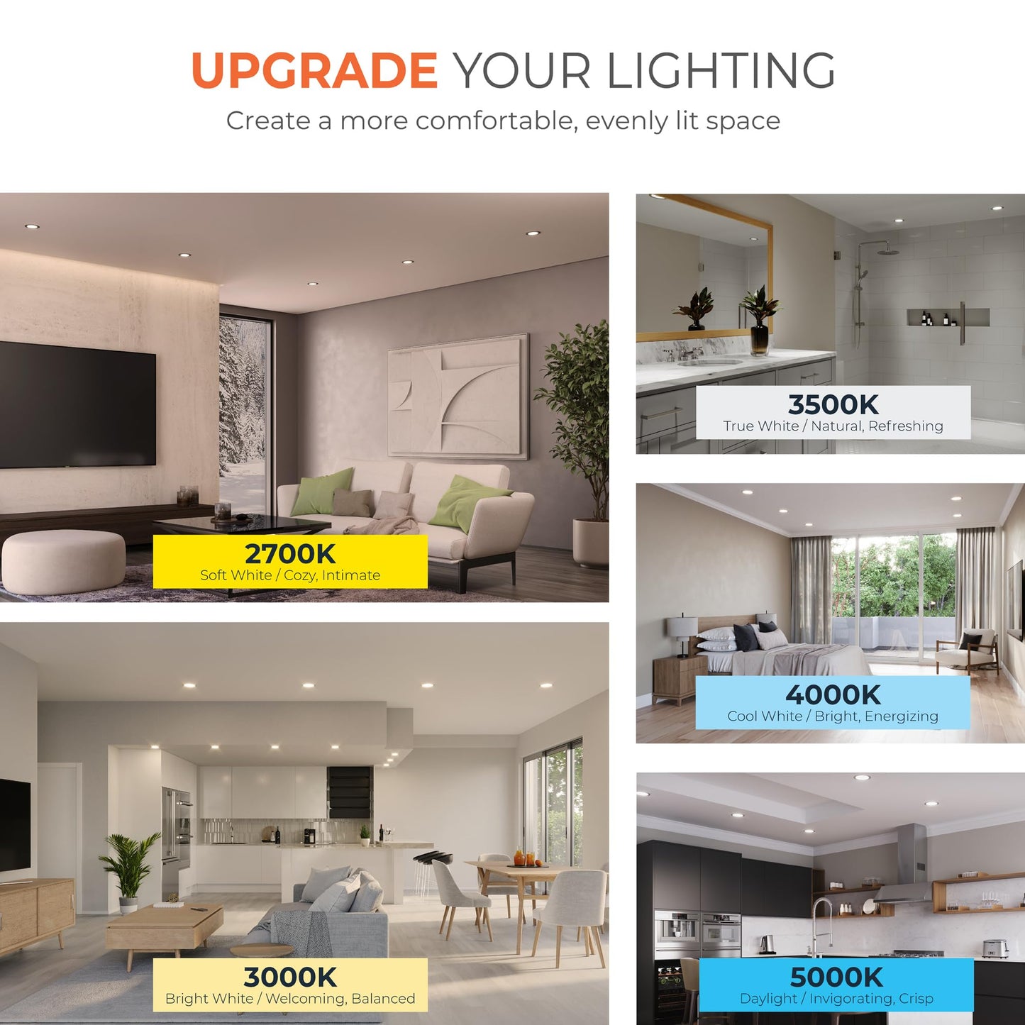HALO HLB Recessed Lighting 6 Inch LED Canless, Dimmable w/Selectable Lumens and Color Temperatures 4-Pack- HLB6LSFS5-4PK