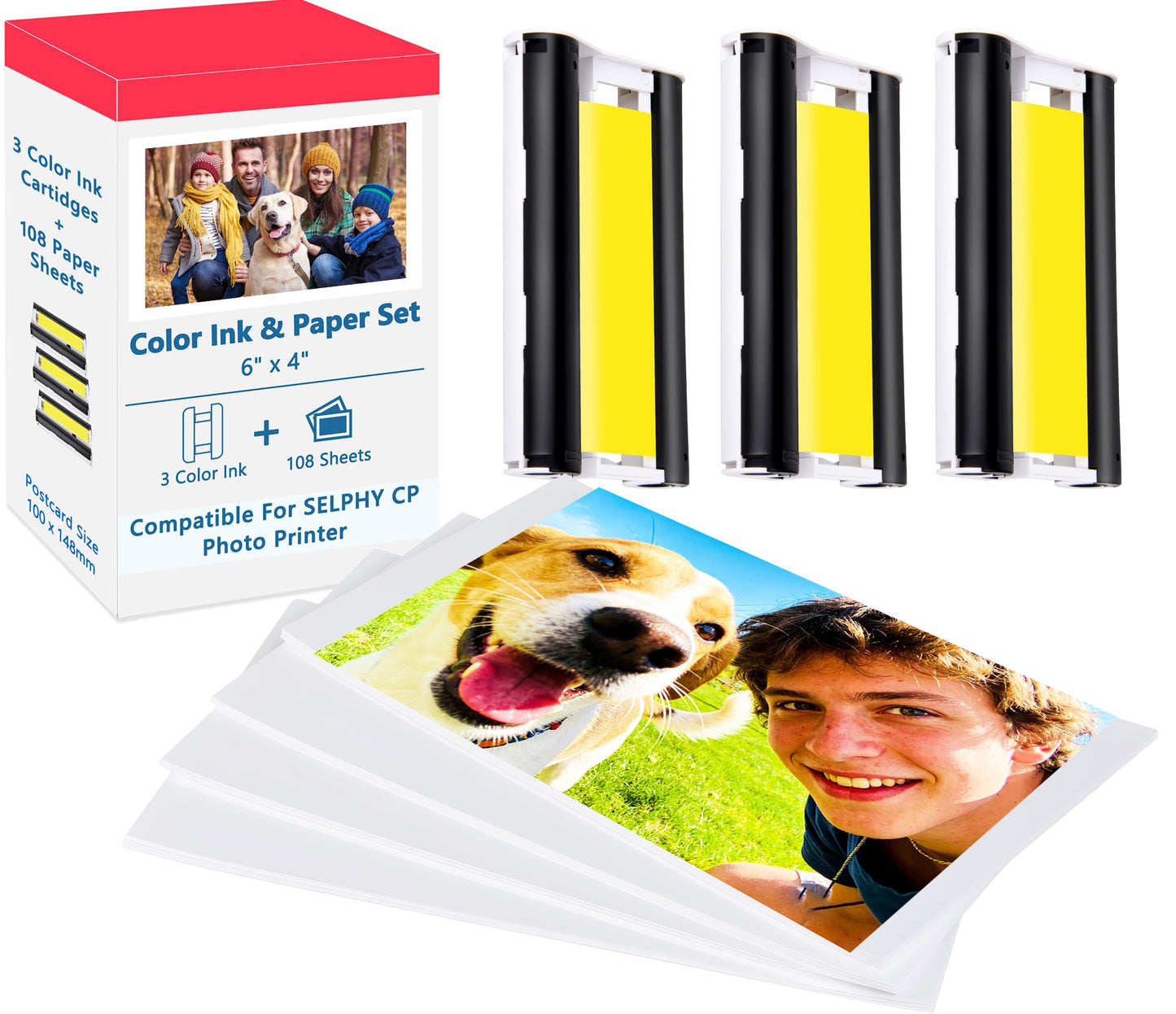 Msudoku Compatible with Canon Selphy KP-108IN KP108IN Ink and Paper Set, 3 Color Ink Cartridges and 108 Sheets 4x6 Photo Paper, Compatible for Canon Selphy CP1500 CP1300 CP1200 Compact Photo Printers