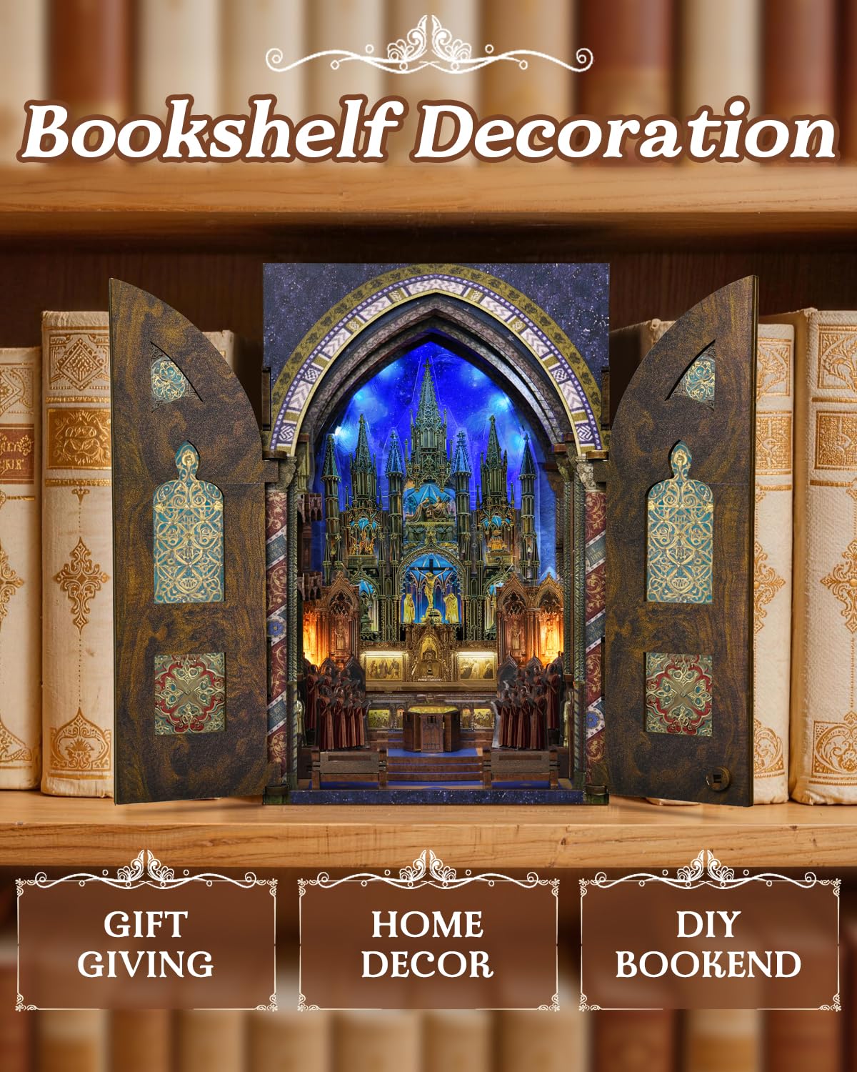 CCCDF DIY Wooden Dollhouse Kit, Gothic Revival Miniature with Dustproof Door, 2-3 Hours Assembly Creative Craft for Adults Bookshelf Decor (Notre-Dame Basilica