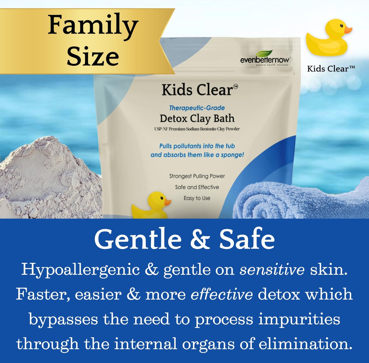 Kids Clear™ Detox Clay Bath, 100% Pure Sodium Bentonite - Removes Toxins, Impurities and Contaminants, by Evenbetternow LLC, Family Size 6 lbs (96 oz)
