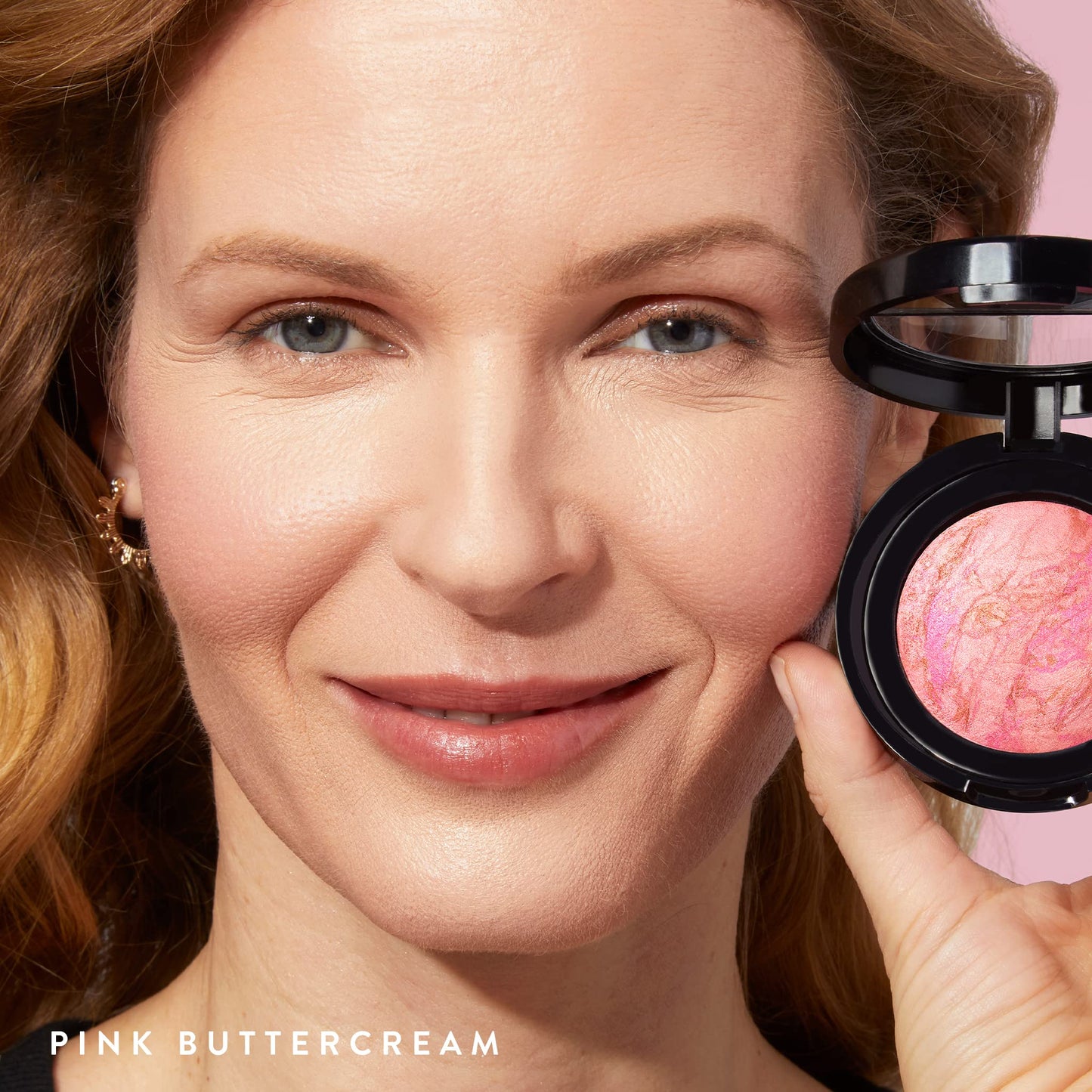 LAURA GELLER NEW YORK Baked Blush-n-Brighten Marbleized Blush + Angled Blush Brush (02 Pink Buttercream, 47mm)