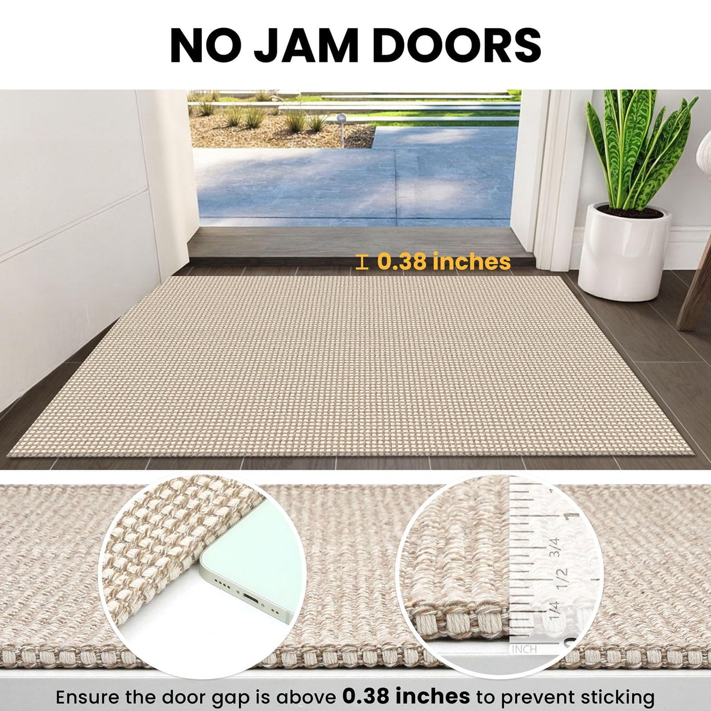 IOHOUZE Washable Runner Rug 2x8 Non Slip Rubber Backed Hallway Runner Entryway Runner Indoor, Kitchen Rugs Woven Cotton Floor Carpet for Kitchen Hall Entrance Bedroom, Cream/Beige