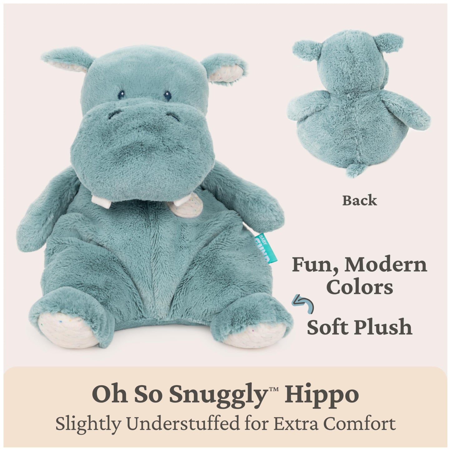 Baby GUND Oh So Snuggly Hippo Large Plush Stuffed Animal for Babies and Infants, Teal, 12.5”