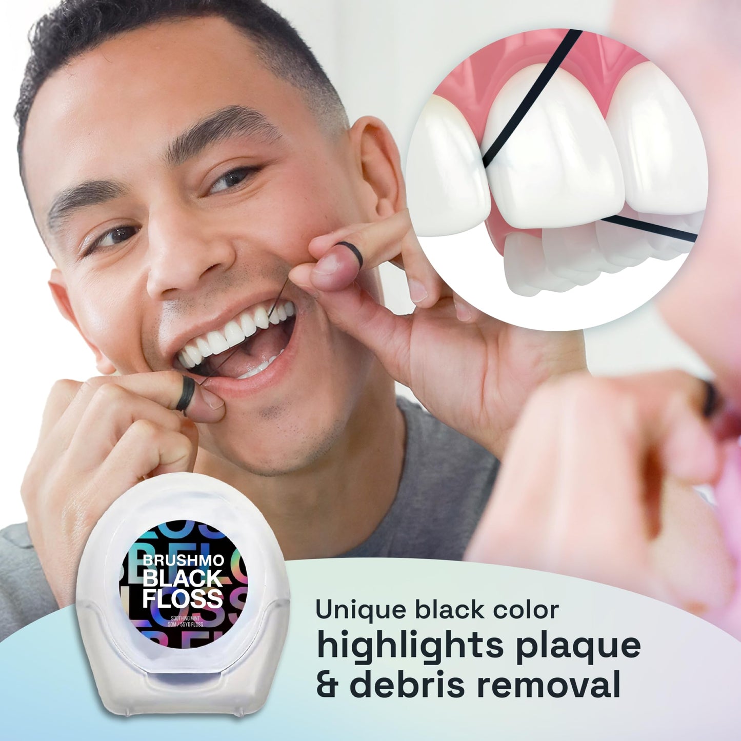Brushmo Black Floss (BB Floss) - Expanding Gum-Friendly Soothing Mint Dental Floss, Natural Wax Helps Remove Plaque from Teeth, US-Dentist Designed PTFE & PFAS Free Oral Care, 5 Spools, 275 yd, Vegan