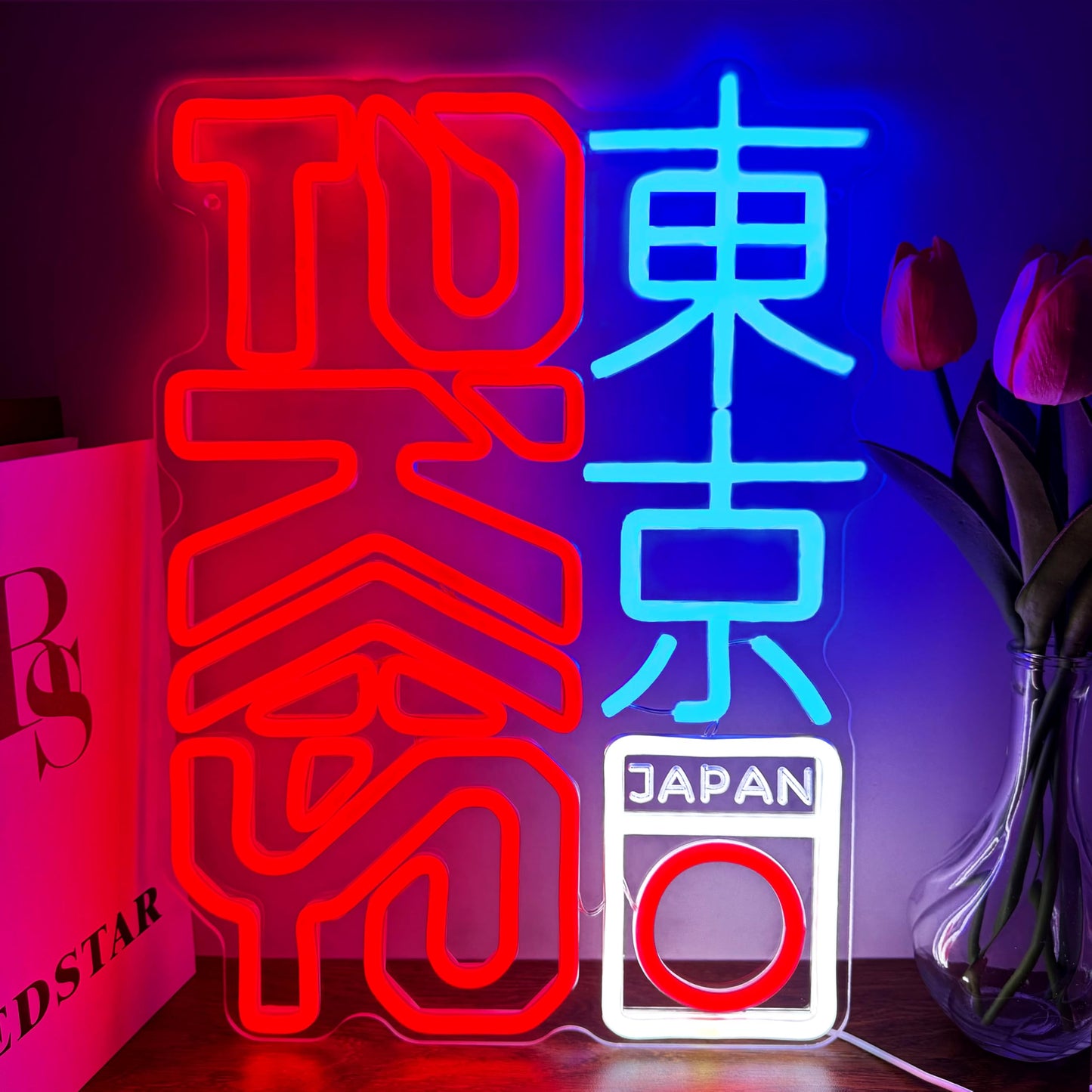 JOSEBRU Tokyo Neon Sign Dimmable Vibrant Japanese Kanji Art for Room Decor LED Neon Light Up Hanging Sign for Bar Pub Party Bedroom Home Decor 11.81"x16.14"
