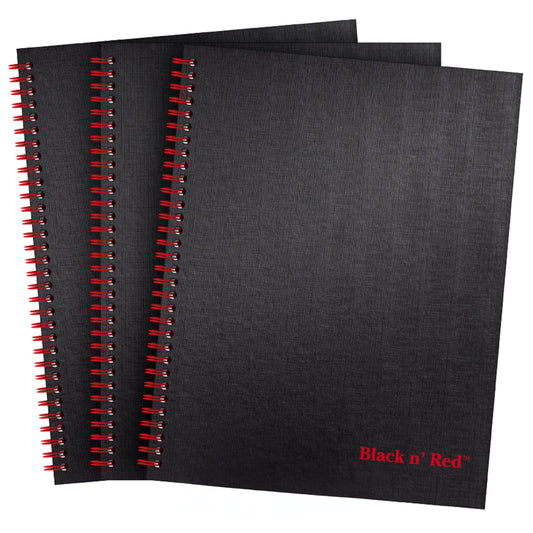 Black n' Red Notebooks, Business Journals, 3 Pack, 11" x 8-1/2", 70 Sheets, Ruled, Optik Paper, Scribzee App, Hardcover, Wirebound, Black (400123488)