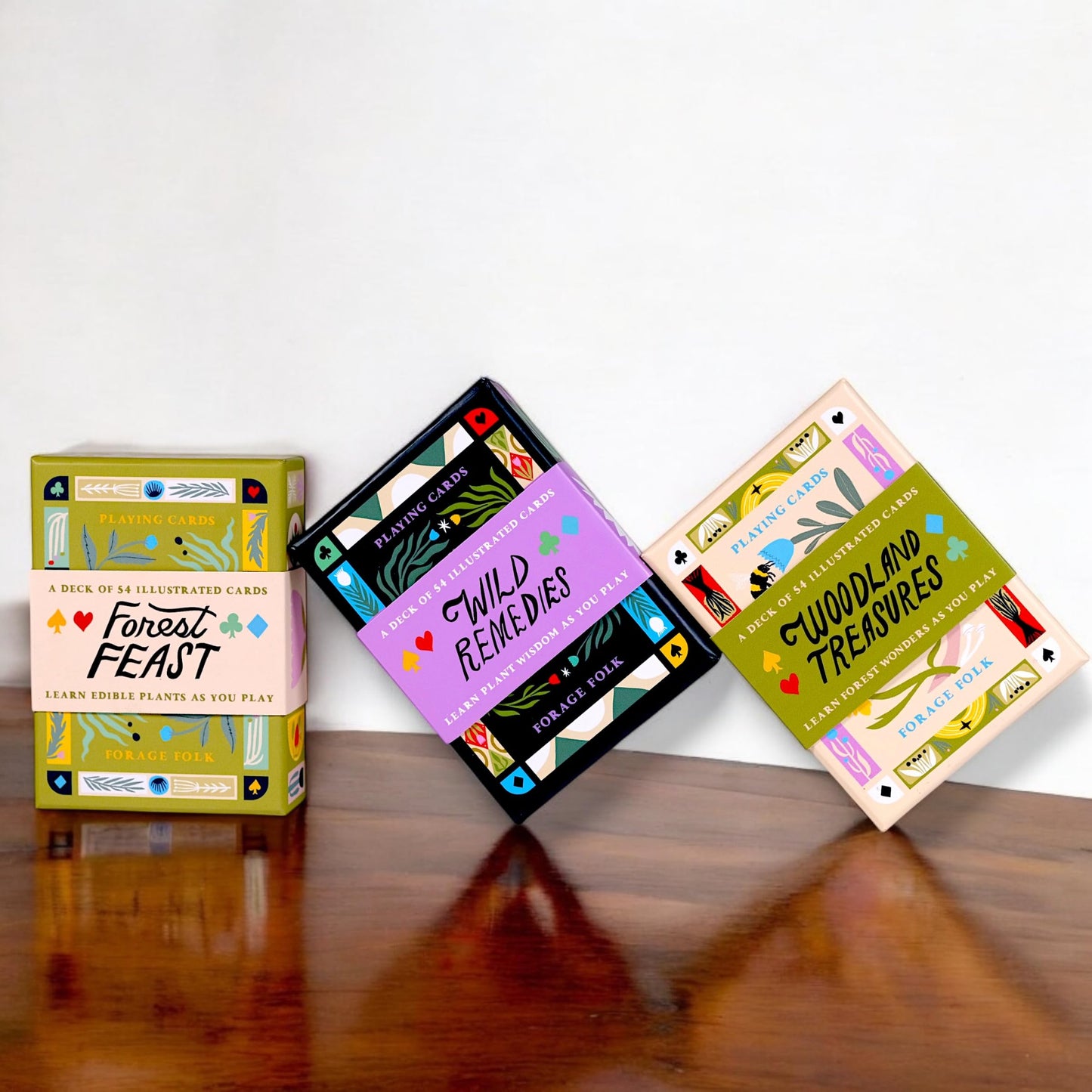Wild Card Series Trilogy Set | 3 Botanical Playing Card Decks — Wild Remedies, Forest Feast & Woodland Treasures | Learn Nature as You Play | Hand-Illustrated | Includes 20 Classic Games Booklet