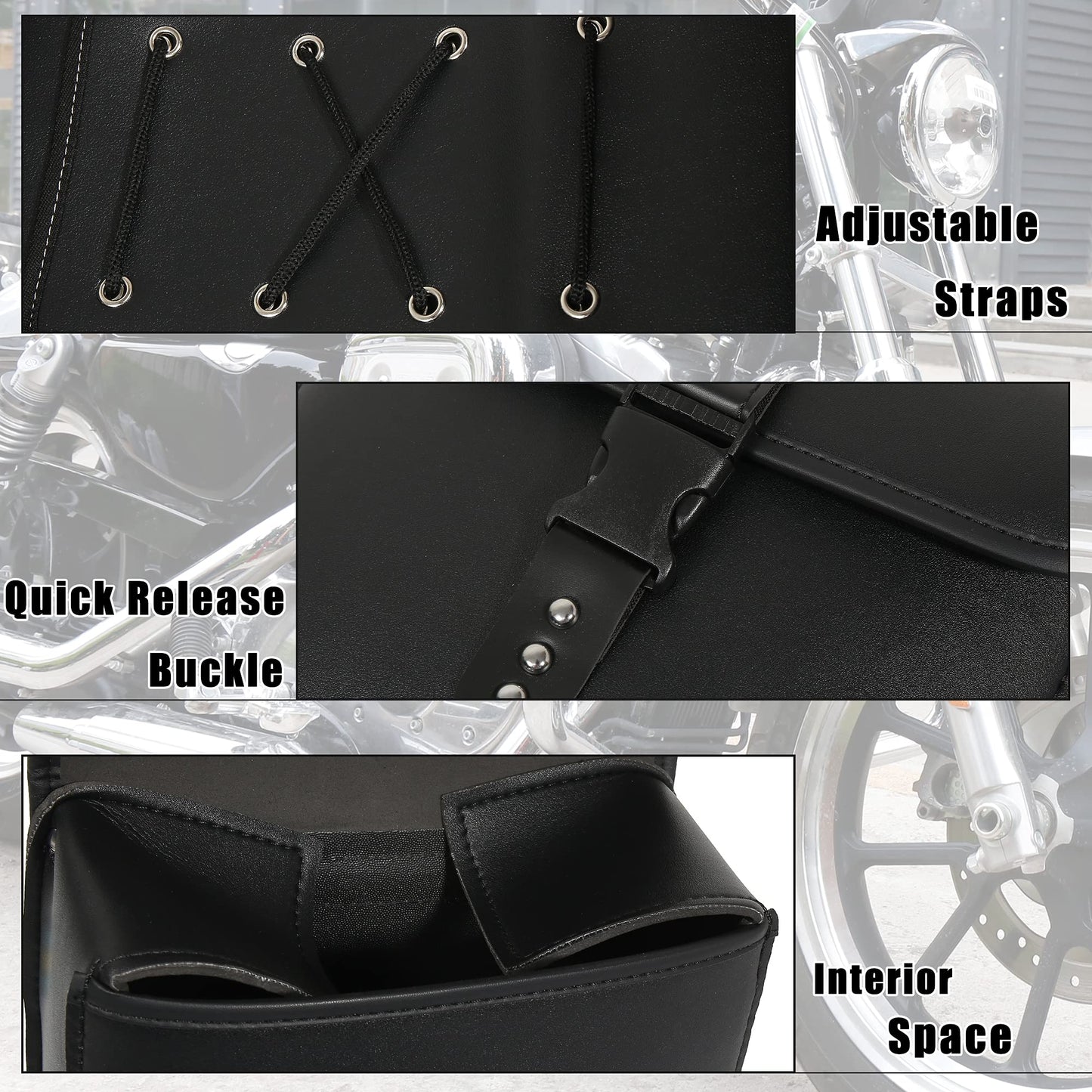 Motoforti Pair Universal Motorcycle Saddlebag Side Tool Bags Cycling Luggage Bag Quick Release Buckles Black 10.24"x4.33"x9.45"
