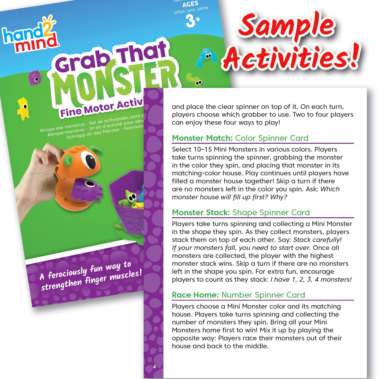 hand2mind Grab That Monster Fine Motor Activity Set, Occupational Therapy Toys, Fine Motor Skills Toys for Toddlers, Pincer Grasp Toys, Play Therapy Games for Kids, Halloween Toys for Kids 3-5
