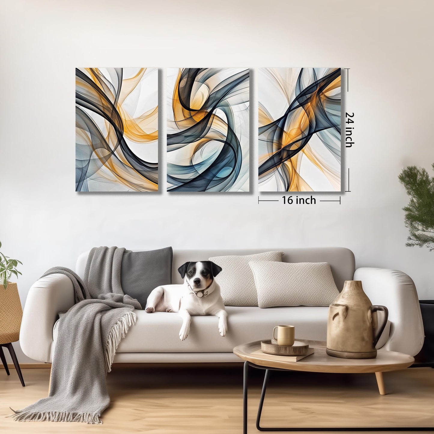 WVMAPTA Blue Yellow and White Wall Decorations for Dining Room 3 Piece Wall Art for Kitchen Abstract Wall Art for Bathroom Size 16 x 24 Inch