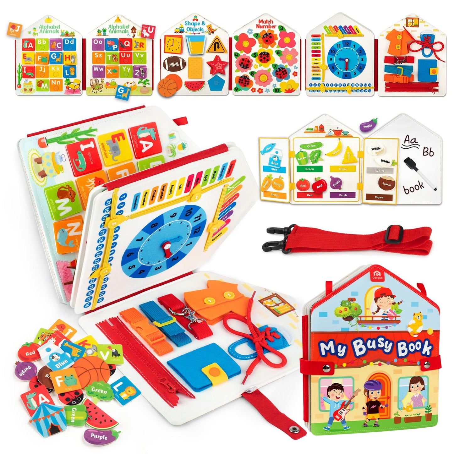 Coogam Toddler Felt Montessori Busy Book, Activity Sensory Boards Fine Motor Skill Quiet Book Car Travel Autism Toys Preschool Learning Educational Toy Gift for Kids