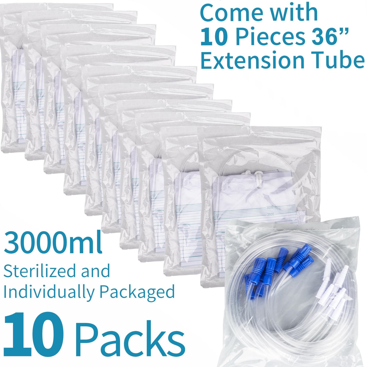 10 Packs Urinary Drainage Bags, Overnight Drain Bags with Anti-Reflux, Extra Large Volume 3000ml Urine Bag, Urinary Bags Universal Fit