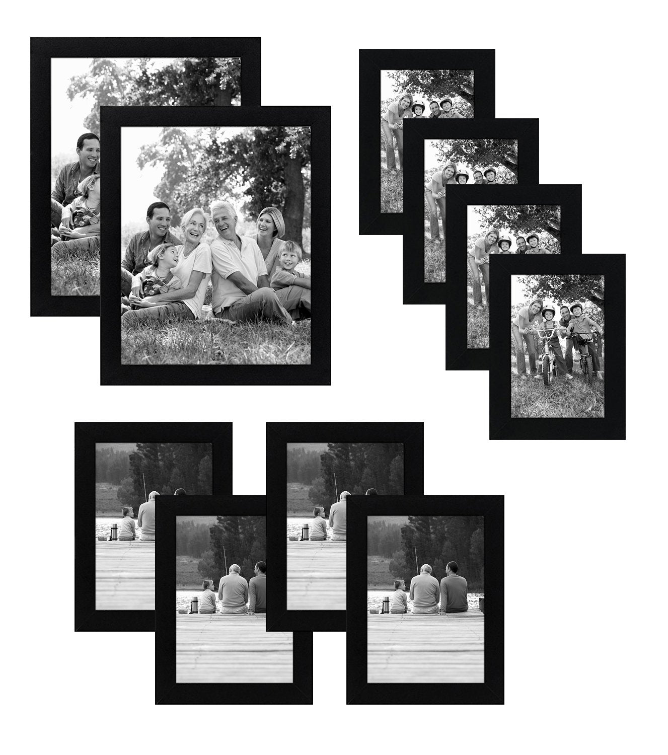 Americanflat Set of 10 Picture Frames with Shatter-Resistant Glass - Gallery Wall Frame Set with Two 8x10, Four 5x7 and Four 4x6 Frames - Signature Collection - Black