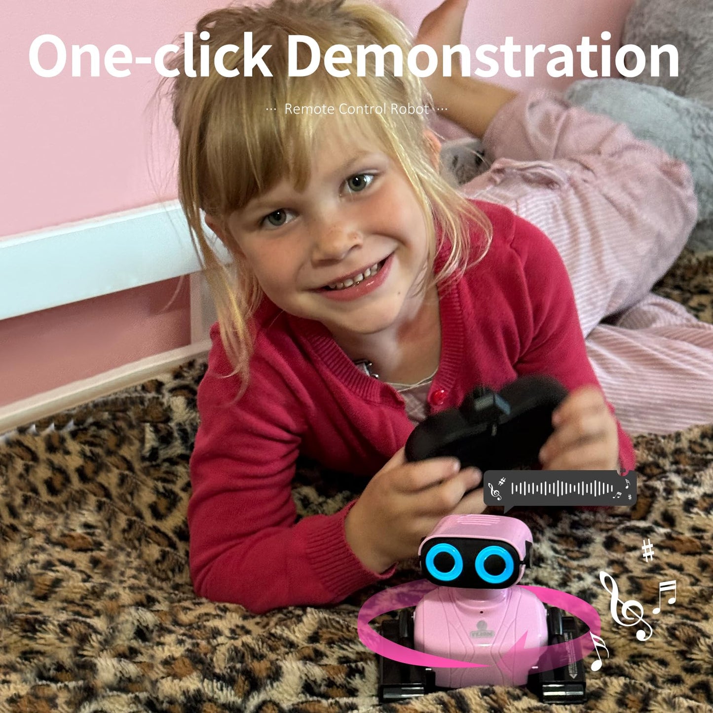 GILOBABY Kids Robot Toy, Remote Control Robot Toys, RC Robots with LED Eyes, Flexible Head & Arms, Dance Moves and Music, Birthday Gifts for Girls Ages 6+ Years (Pink)