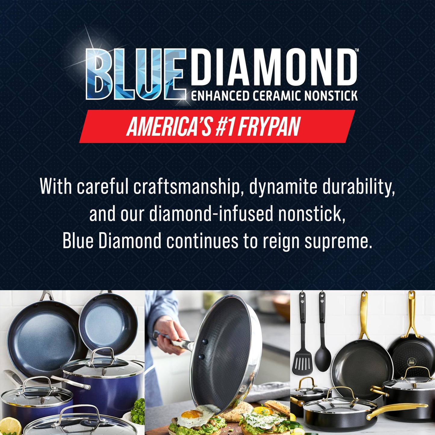 Blue Diamond Hybrid Nonstick Stainless Steel 12" Griddle Pan, XL Skillet, PFAS-Free Ceramic Diamond Bond Searing, Pancakes & Omelets, Dishwasher Safe, Stay-Cool Handle, Induction Ready, All Cooktops