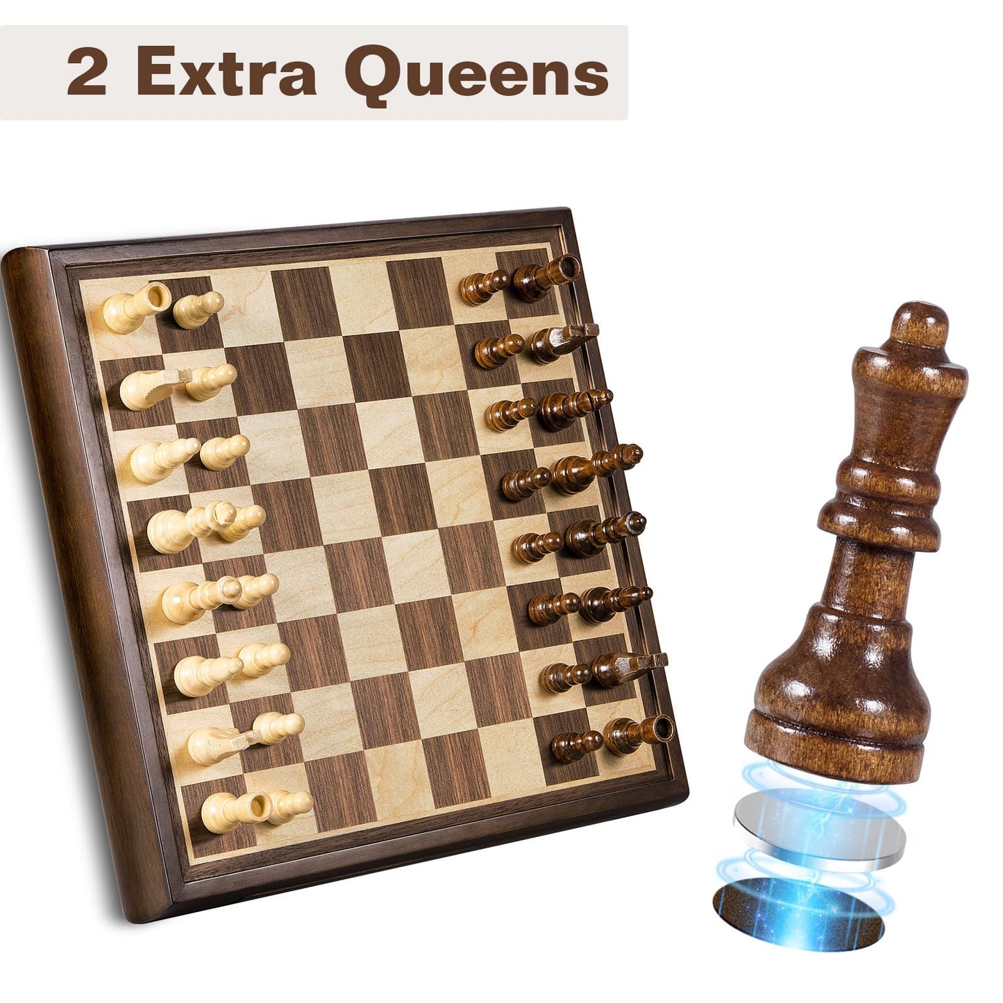 ELONGDI 2 in 1 Magnetic Chess Set & Chinese Checkers 13" Wooden Board Game with Storage Drawer and 60 Glass Marbles + Bonus 12 Spare & 2 Extra Queens,for Kids and Adults