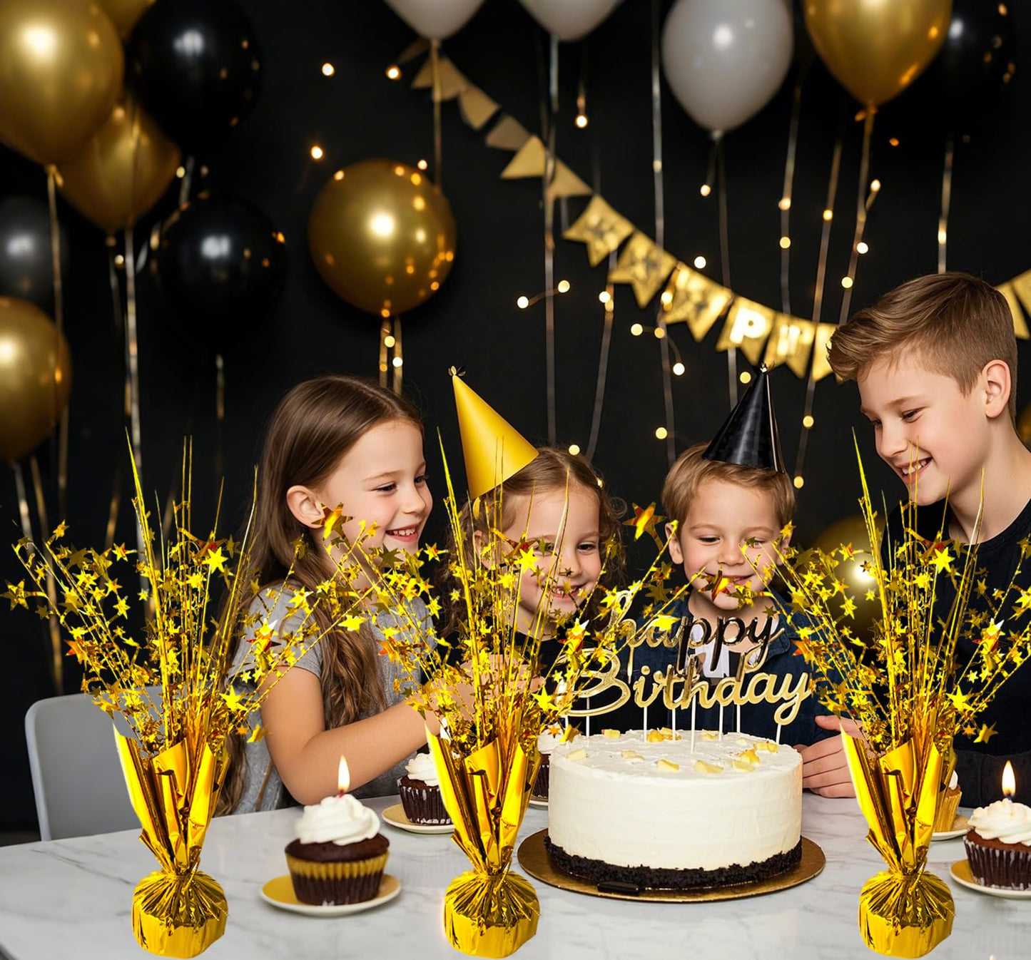 FUBININA 12 Pack Metallic Foil Spray Centerpiece Star Table Decoration Burst Table Centerpieces for Birthday Wedding Anniversary Graduation Holiday Party Supplies Decor, Gold