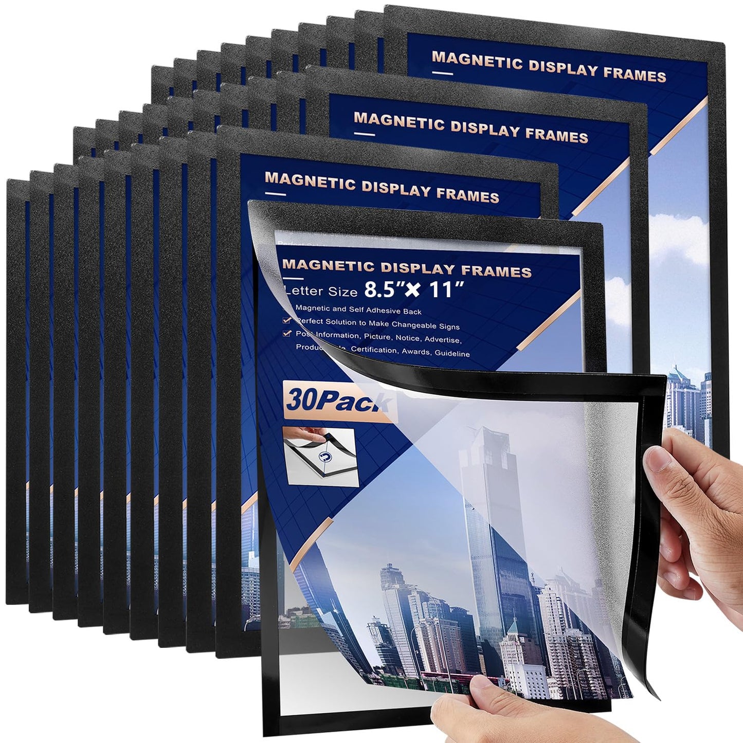 30 Pcs Magnetic Signs Holder, for 8.5" x 11" Letter, Sturdy PVC Magnet Document Holder, Magnet Picture Poster Frame, Can Self-Adhesive Wall/Door/Window or Magnetic for Refrigerator