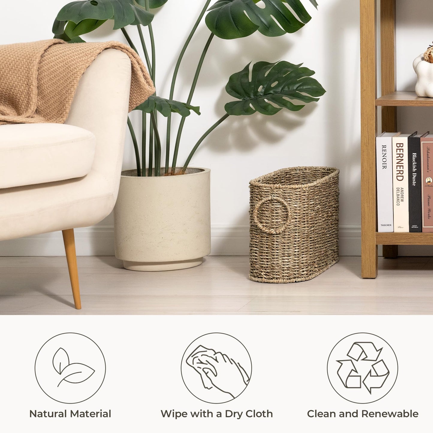 StorageWorks Toilet Paper Storage, Toilet Paper Storage Holder for 6 Regular Rolls, Wicker Basket for Bathroom, Natural Seagrass