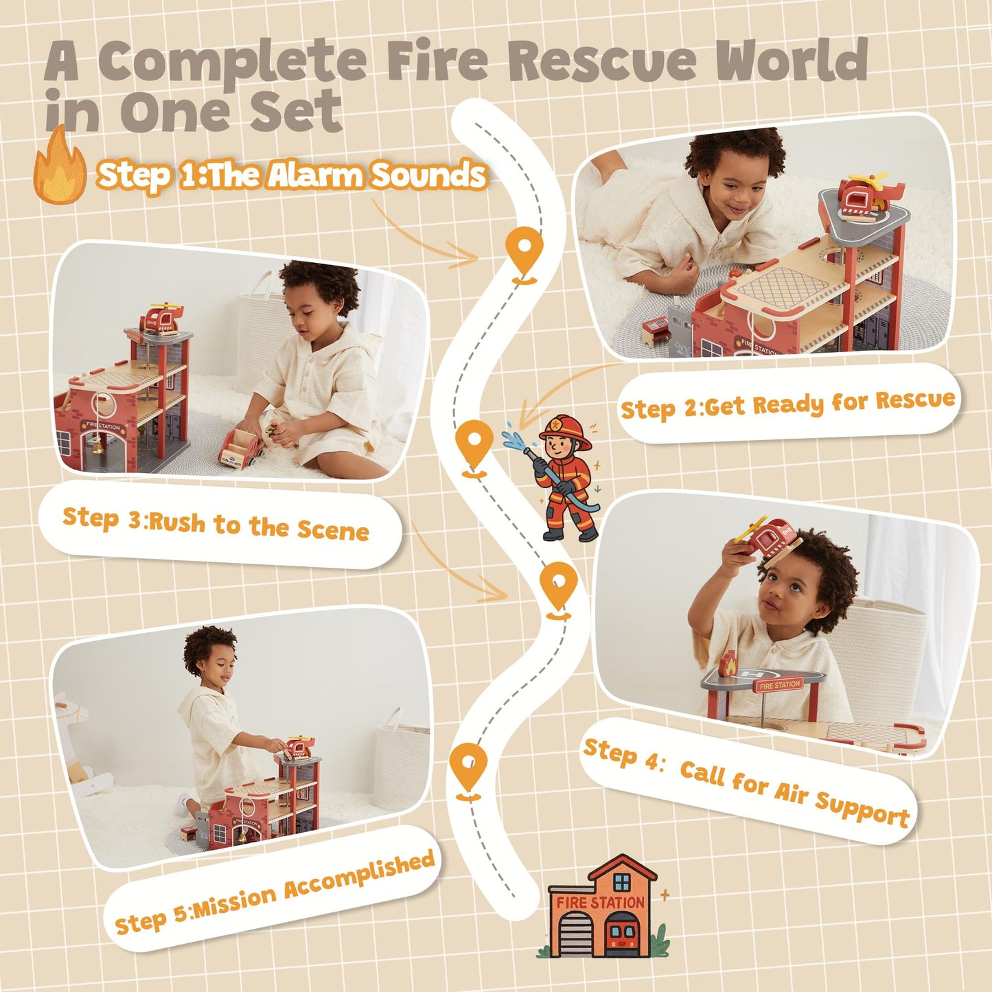 FReniland Toys of Fire Station, Set of 15