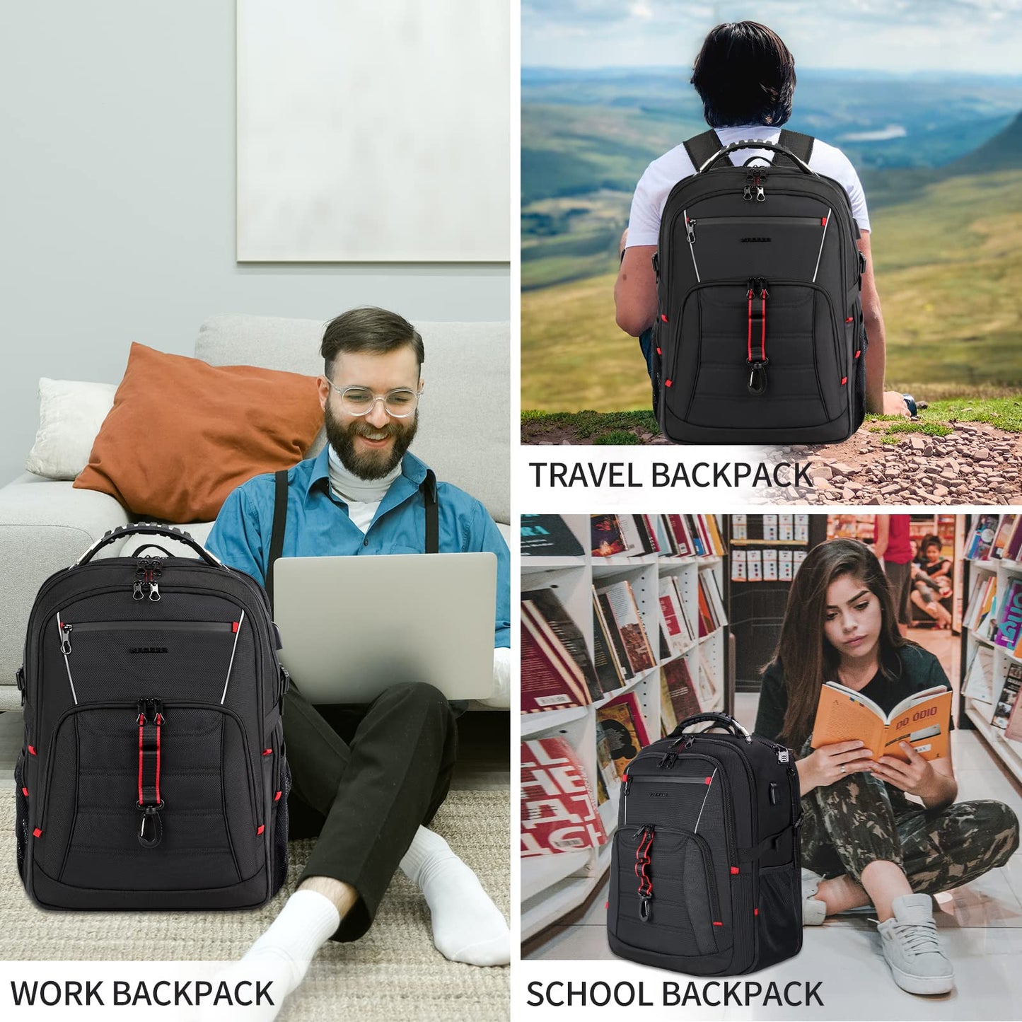 KROSER Travel Laptop Backpack 18.4 inch XXXL Computer Backpack Stylish College Backpack with RFID Pockets USB Charging Port REFLECTIVE STRIPS Water-Repellent Daypack for Business/Men