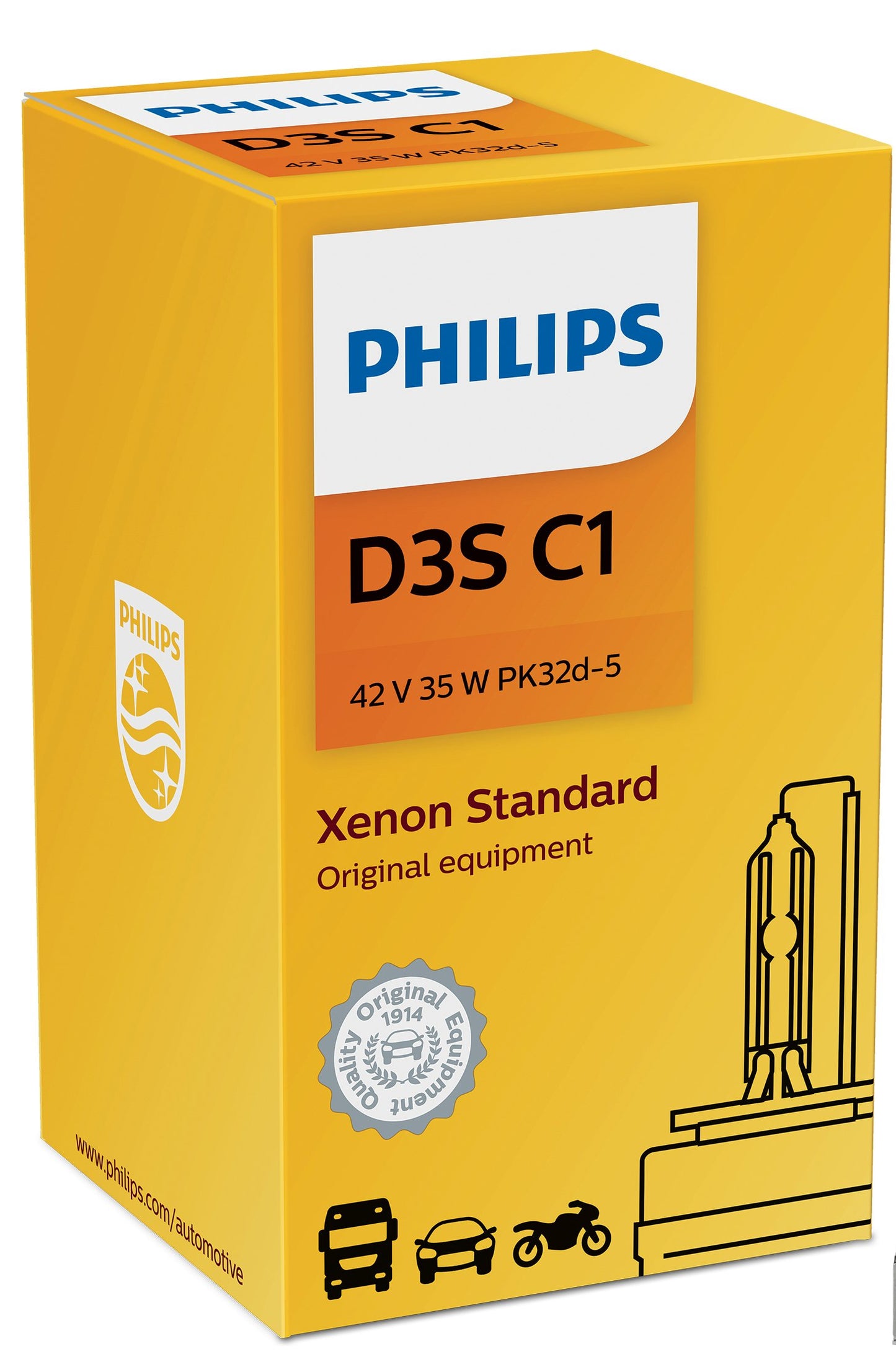 Philips Automotive Lighting D3S Authentic Xenon HID Headlight Bulb with 4200K Intense White Light, Fits Select High Beam and Low Beam Positions, 1 Pack
