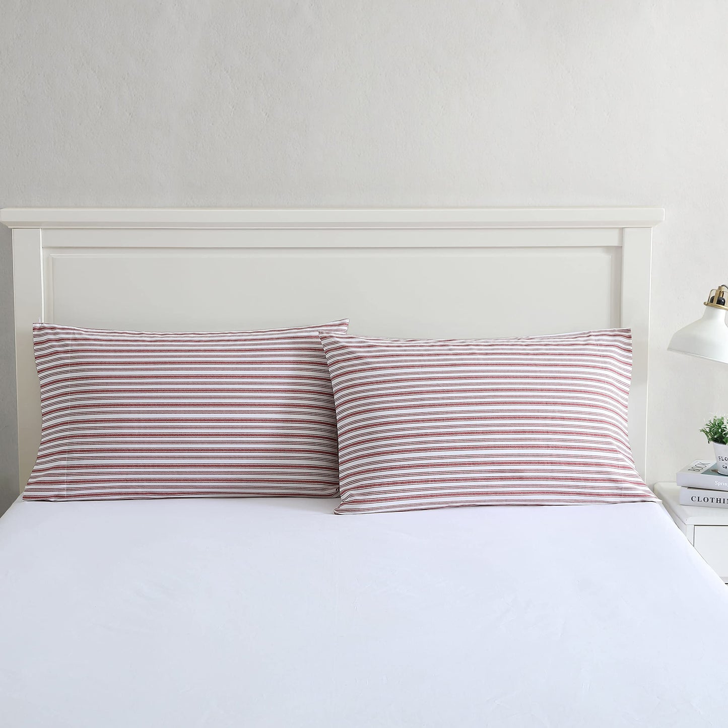 Nautica - Standard Pillowcase Set, 2-Piece Cotton Percale Bedding, Casual Home Decor (Coleridge Stripe Red, 20" x 30")