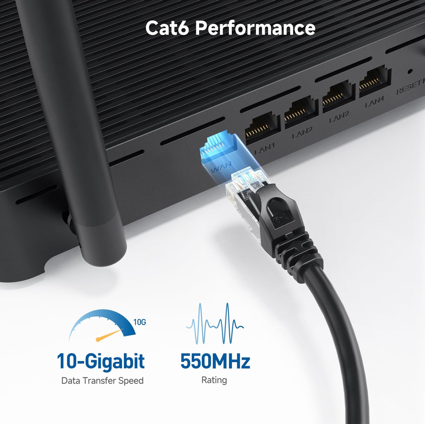 Cable Matters 10Gbps 10-Pack Snagless Cat 6 Ethernet Cable - 10ft, Cat 6 Cable, Cat6 Cord, Ethernet Cord, Black