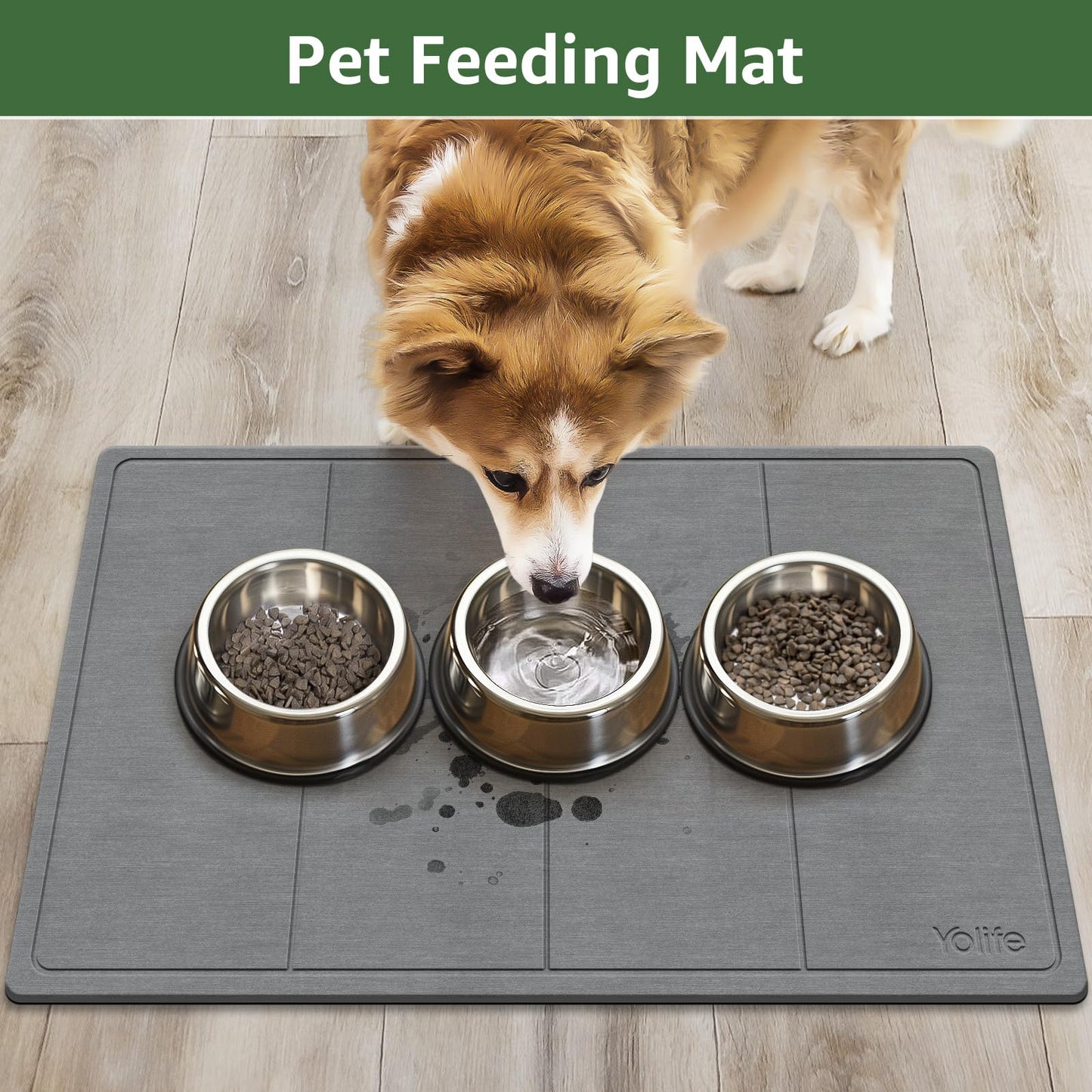 Yolife Extra Large Stone Drying Mat for Kitchen Counter, 23.7" x 15.4" Kitchen Stone Dish Drying Mat, Quick Drying Diatomaceous Earth Dish Drying Mat, Stone Dish Mat with Non Slip Pad (Grey)