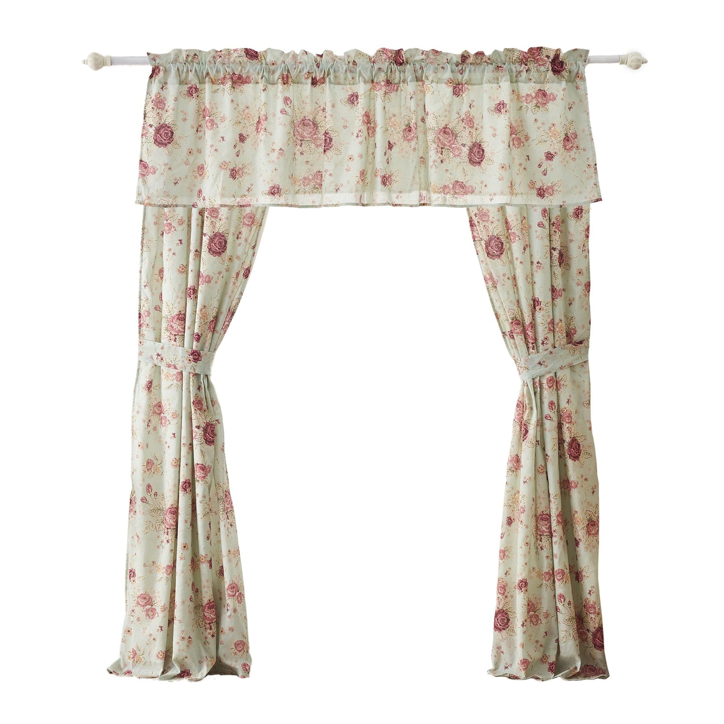 Greenland Home Antique Rose 100% Cotton Window Treatment, Panel Pair + Valance, Blue
