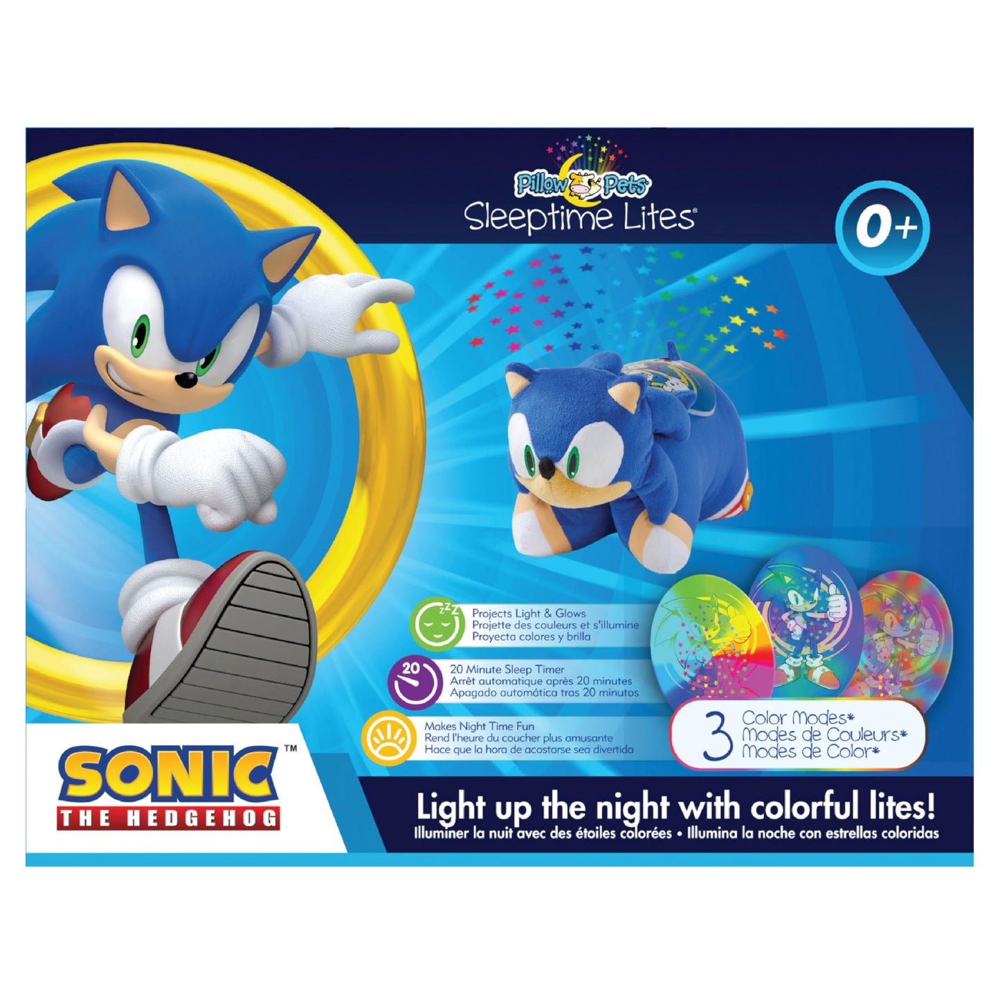 Pillow Pets Sonic Sleeptime Lite - 11" Sonic The Hedgehog Plush Nightlight,Blue