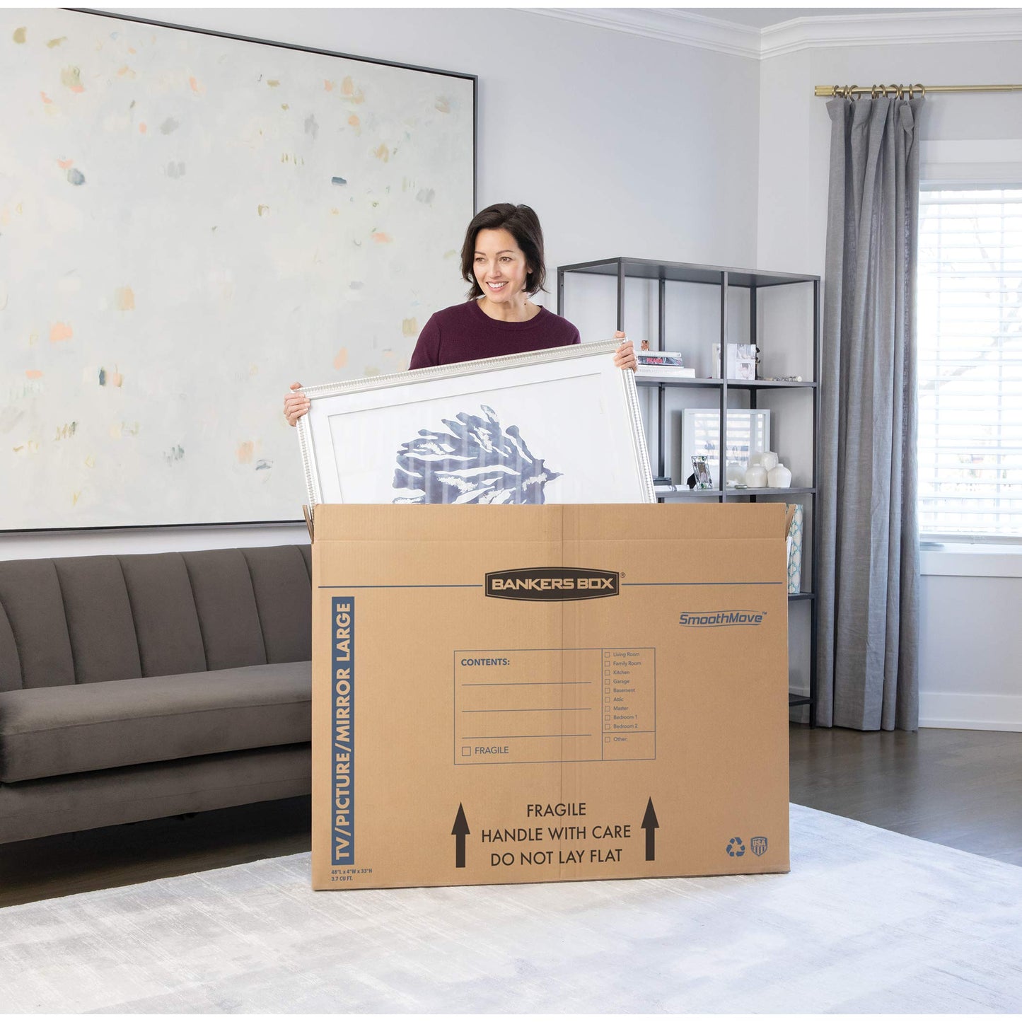 Bankers Box Large, Up to 55" TV/Picture/Mirror, Moving Box 4 Pack, 48" x 4" x 33", Cardboard